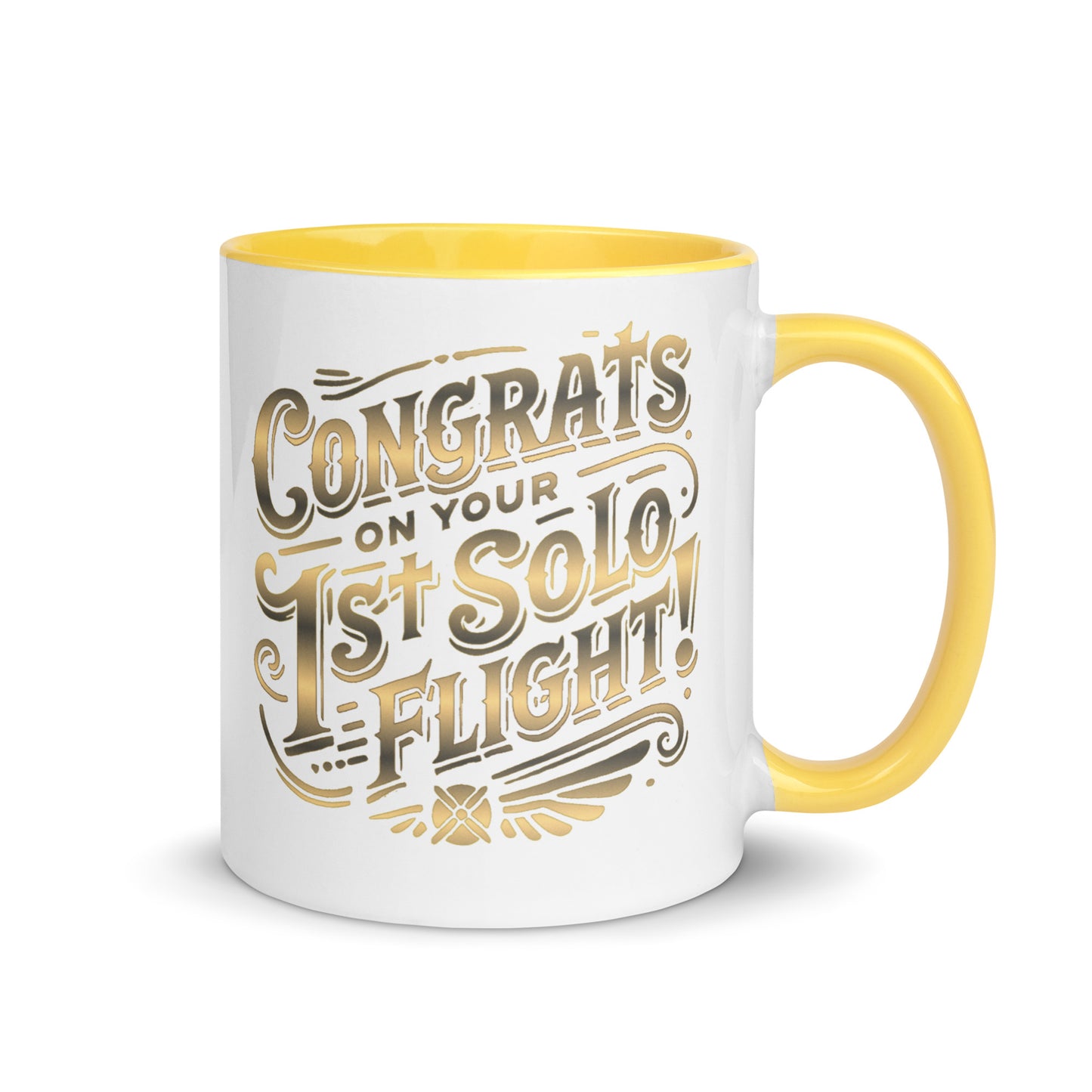 Congrats on your 1st Solo Flight! (gold) mug with color inside