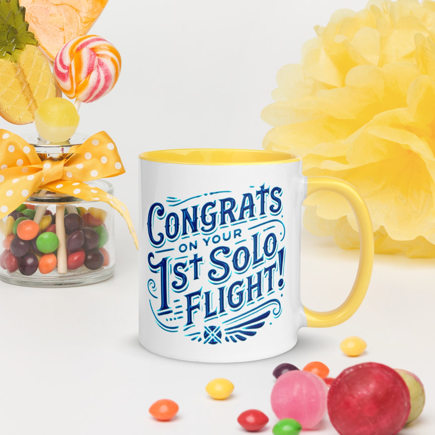 Congrats on your 1st Solo Flight! (blue) mug with color inside