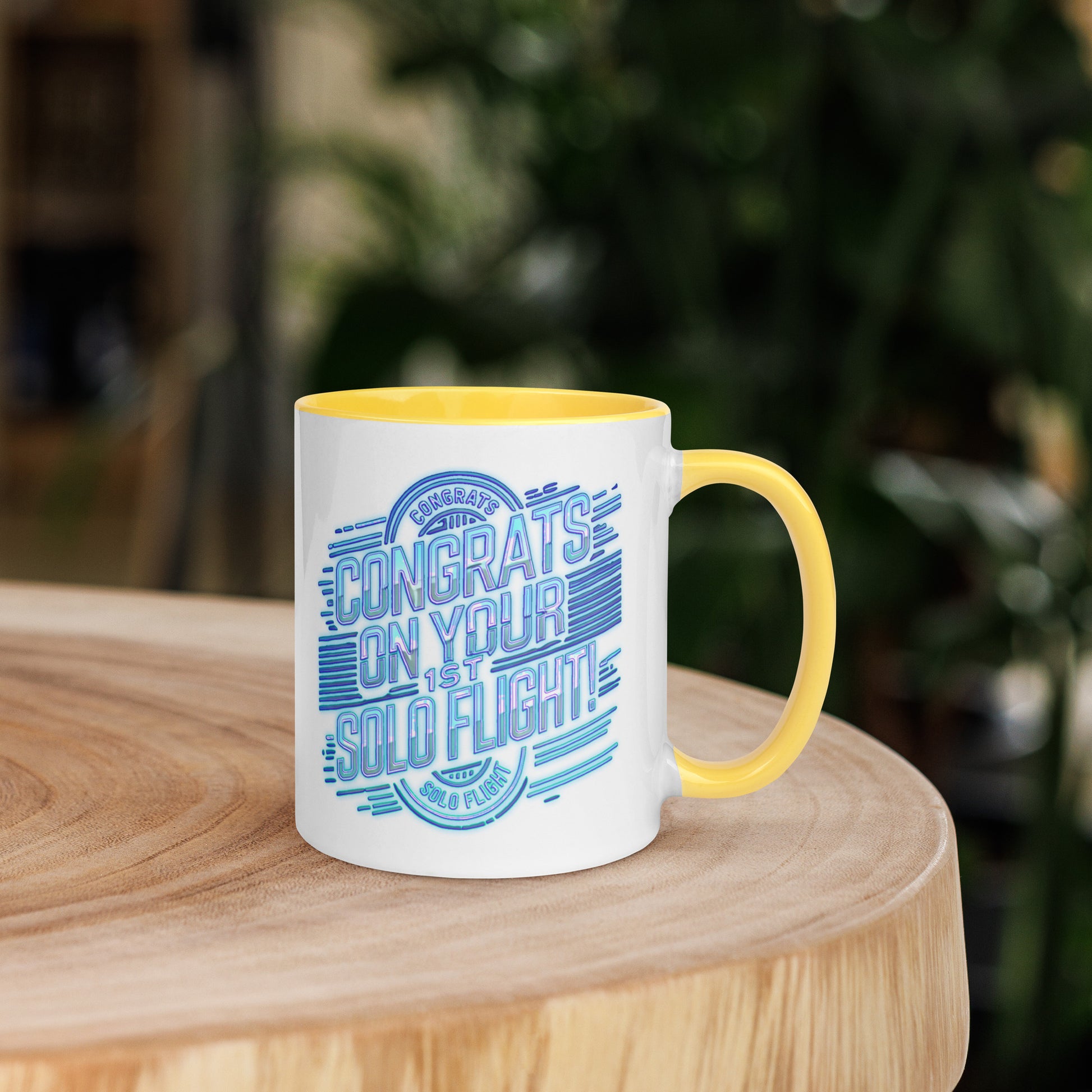 Congrats on your 1st Solo Flight! (v2. light blue) 11 oz. mug with color inside