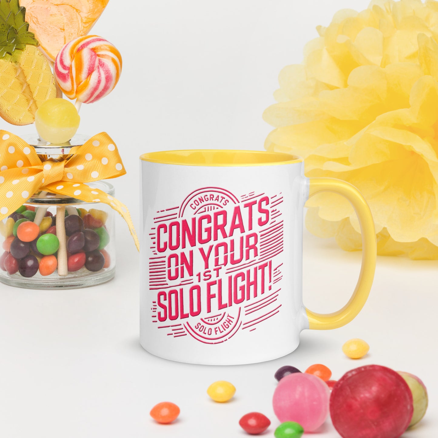 Congrats on your 1st Solo Flight! (v2. pink) 11 oz. mug with color inside