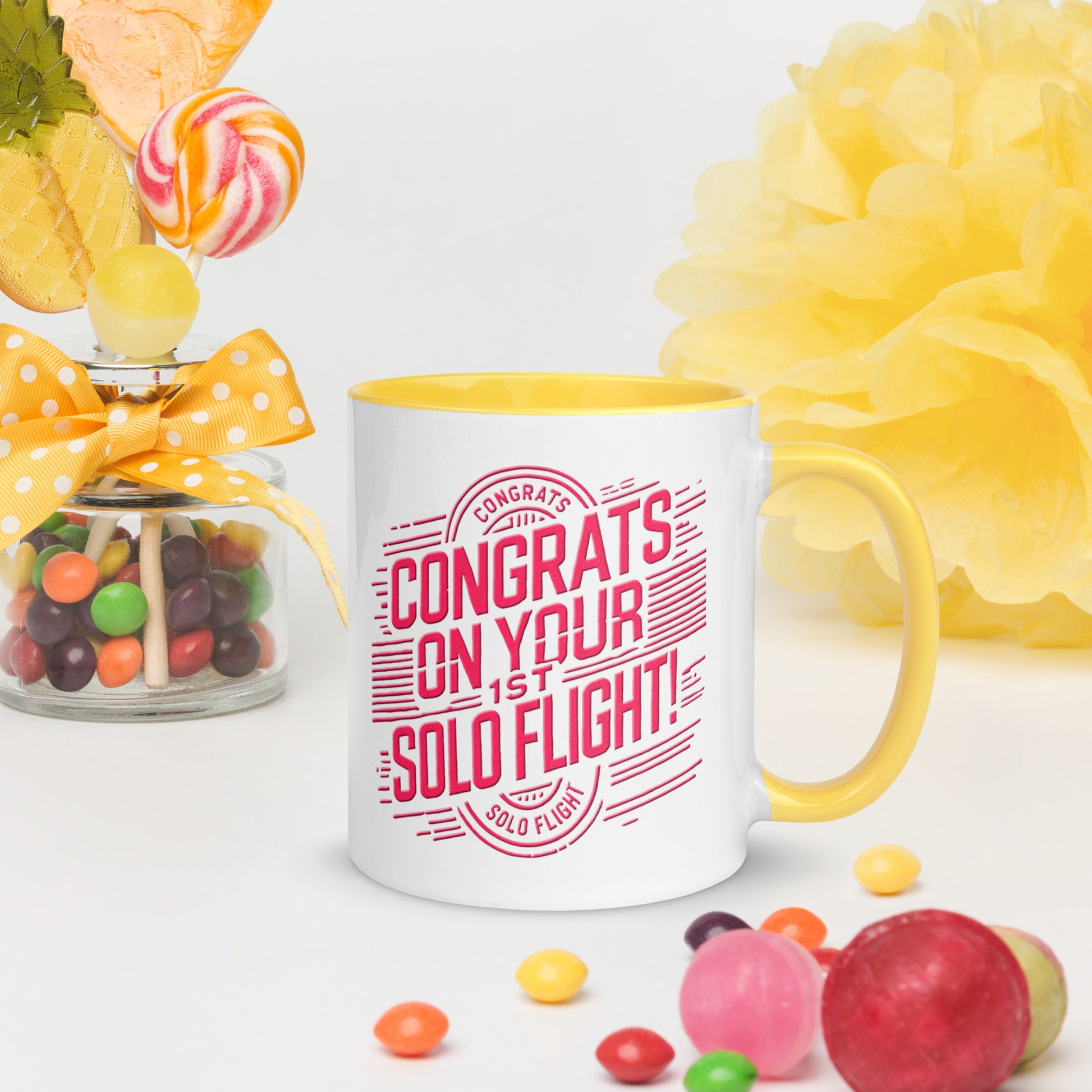 Congrats on your 1st Solo Flight! (v2. pink) 11 oz. mug with color inside