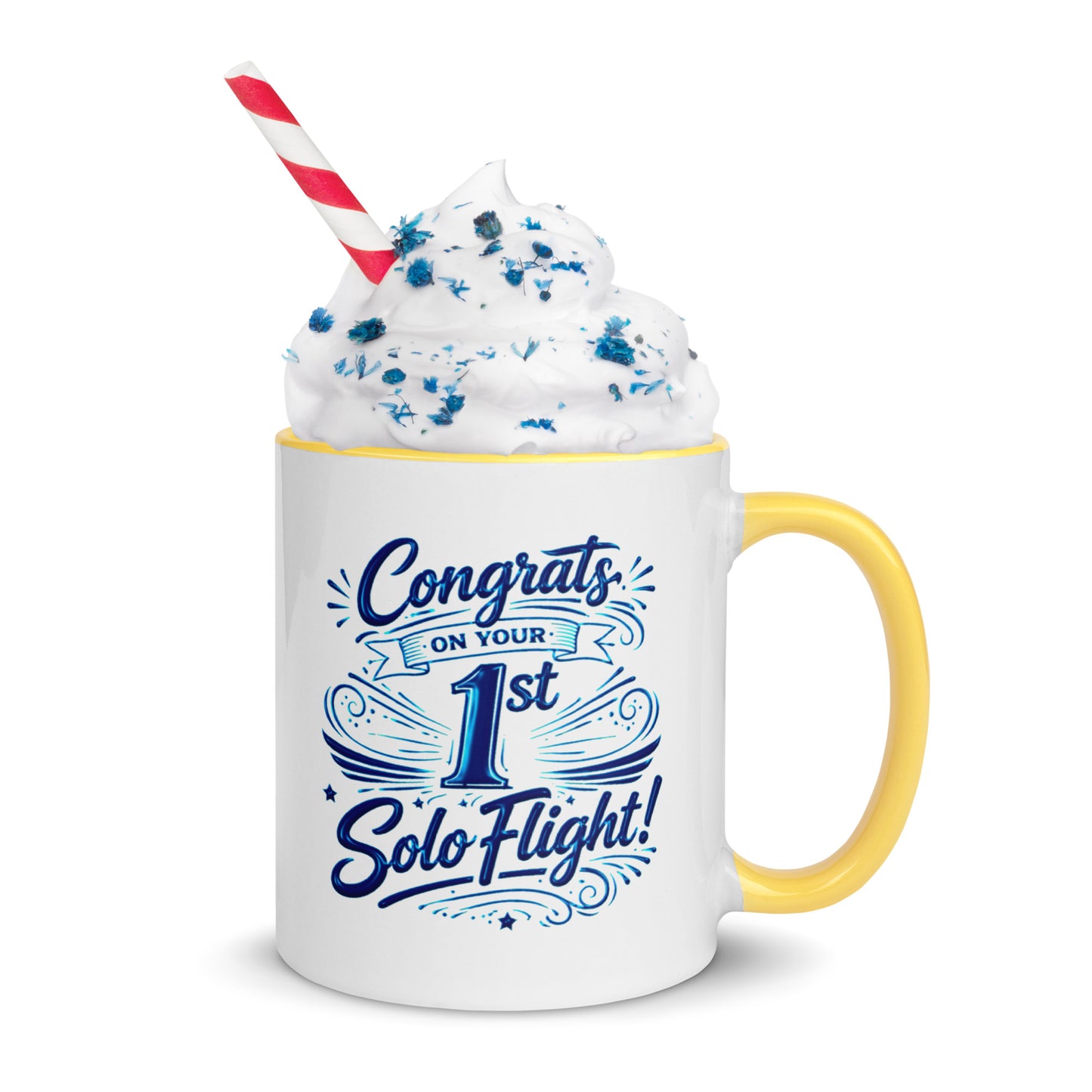 Congrats on your 1st Solo Flight! (v3. blue) 11 oz. mug with color inside