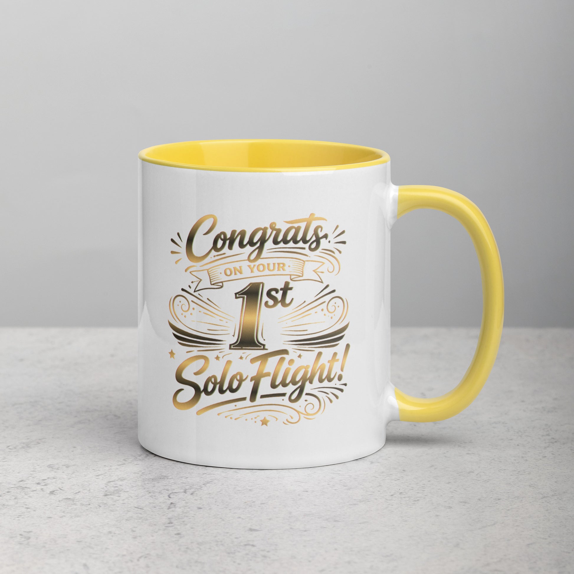 Congrats on your 1st Solo Flight! (v3. gold) 11 oz. mug with color inside