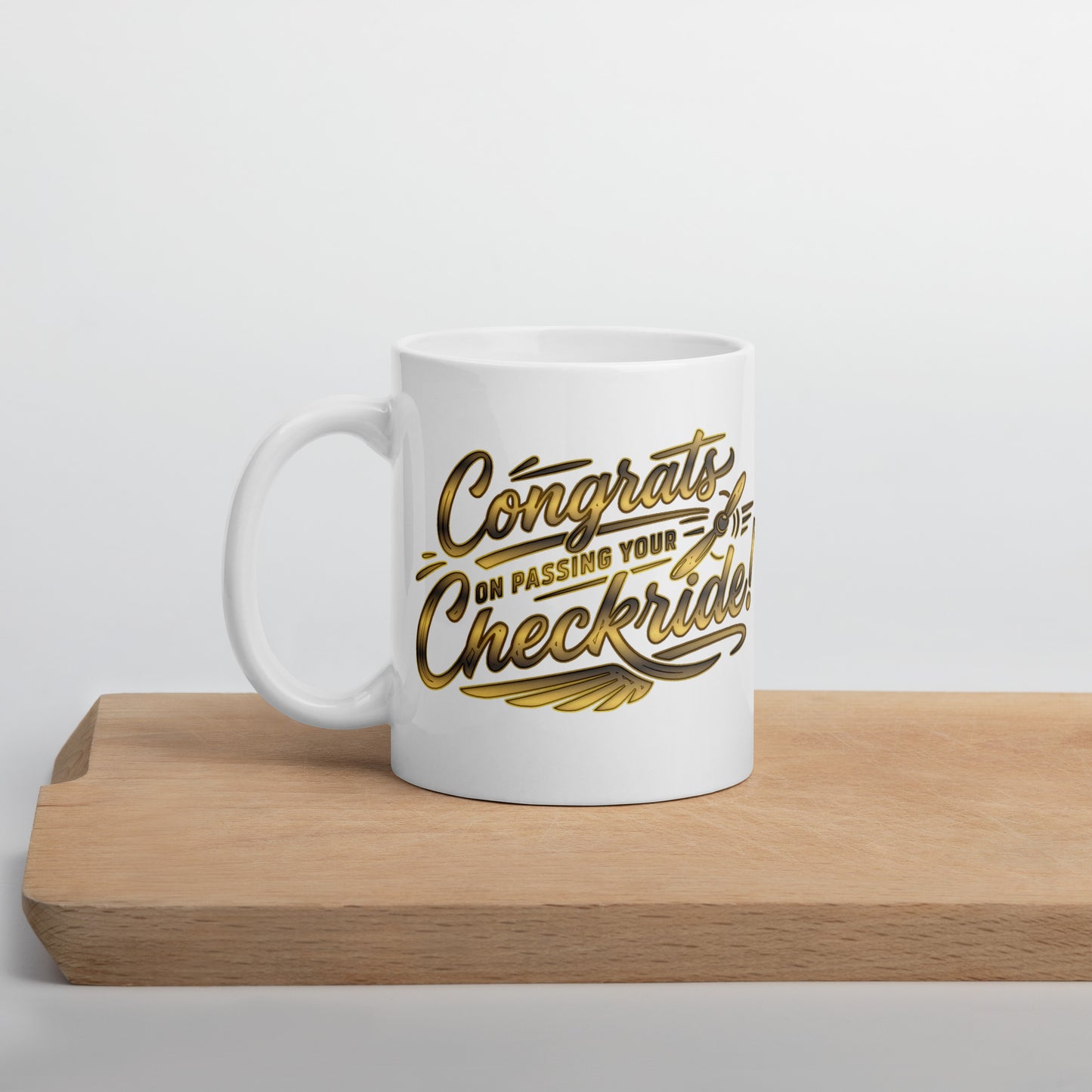 Congrats on passing your checkride! (v4. gold) 11 oz. mug