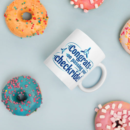 Congrats on passing your checkride! (v3. blue) mug