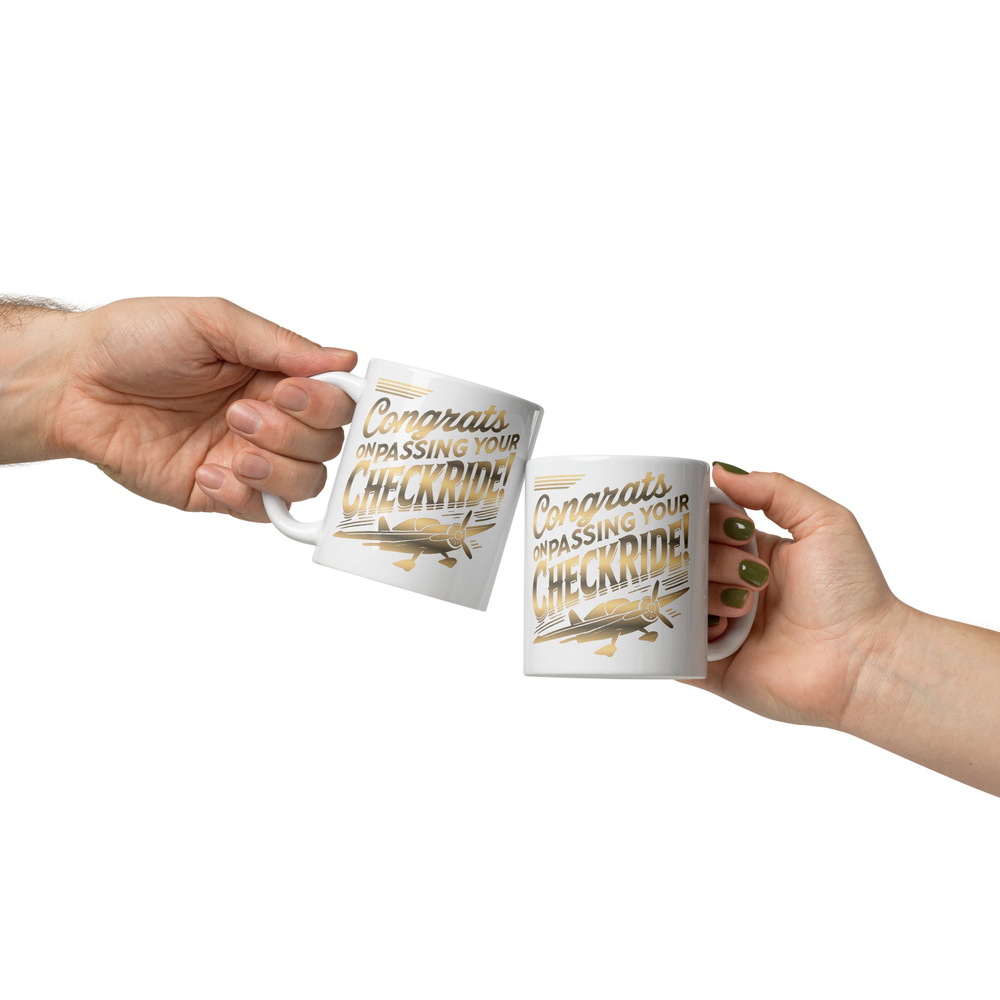 Congrats on passing your checkride! (v1. gold) mug