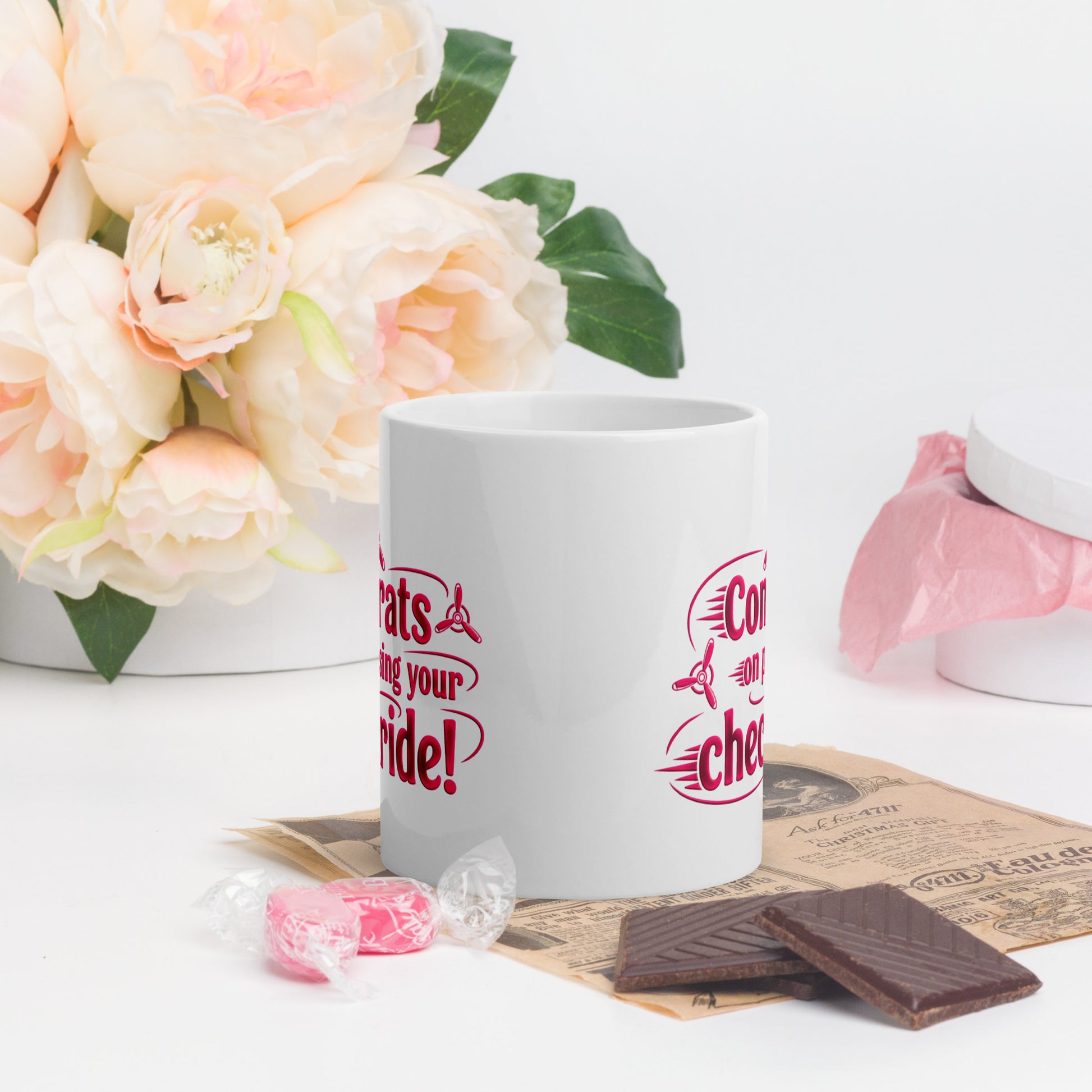 Congrats on passing your checkride! (v3. pink) mug