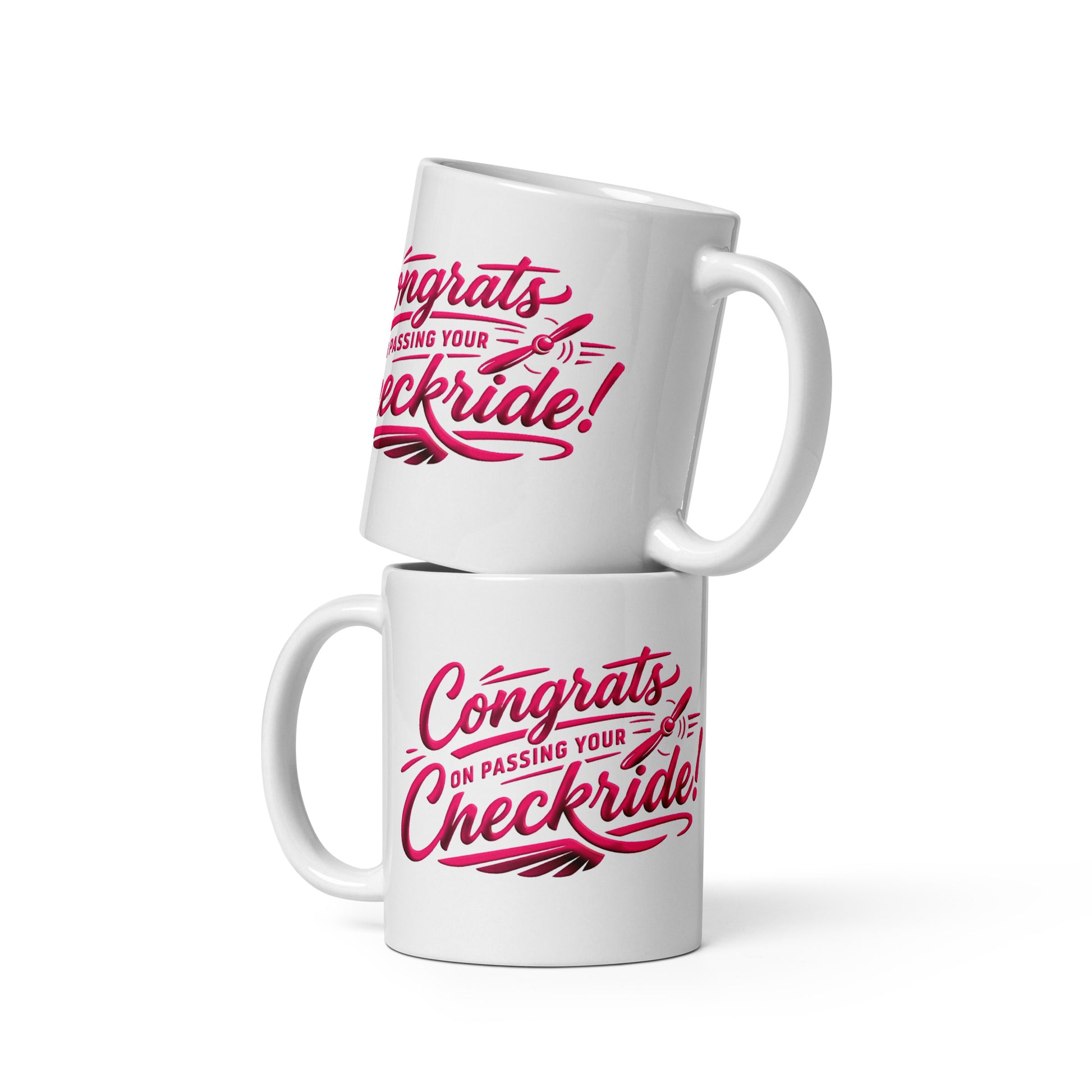 Congrats on passing your checkride! (v4. pink) 11 oz. mug
