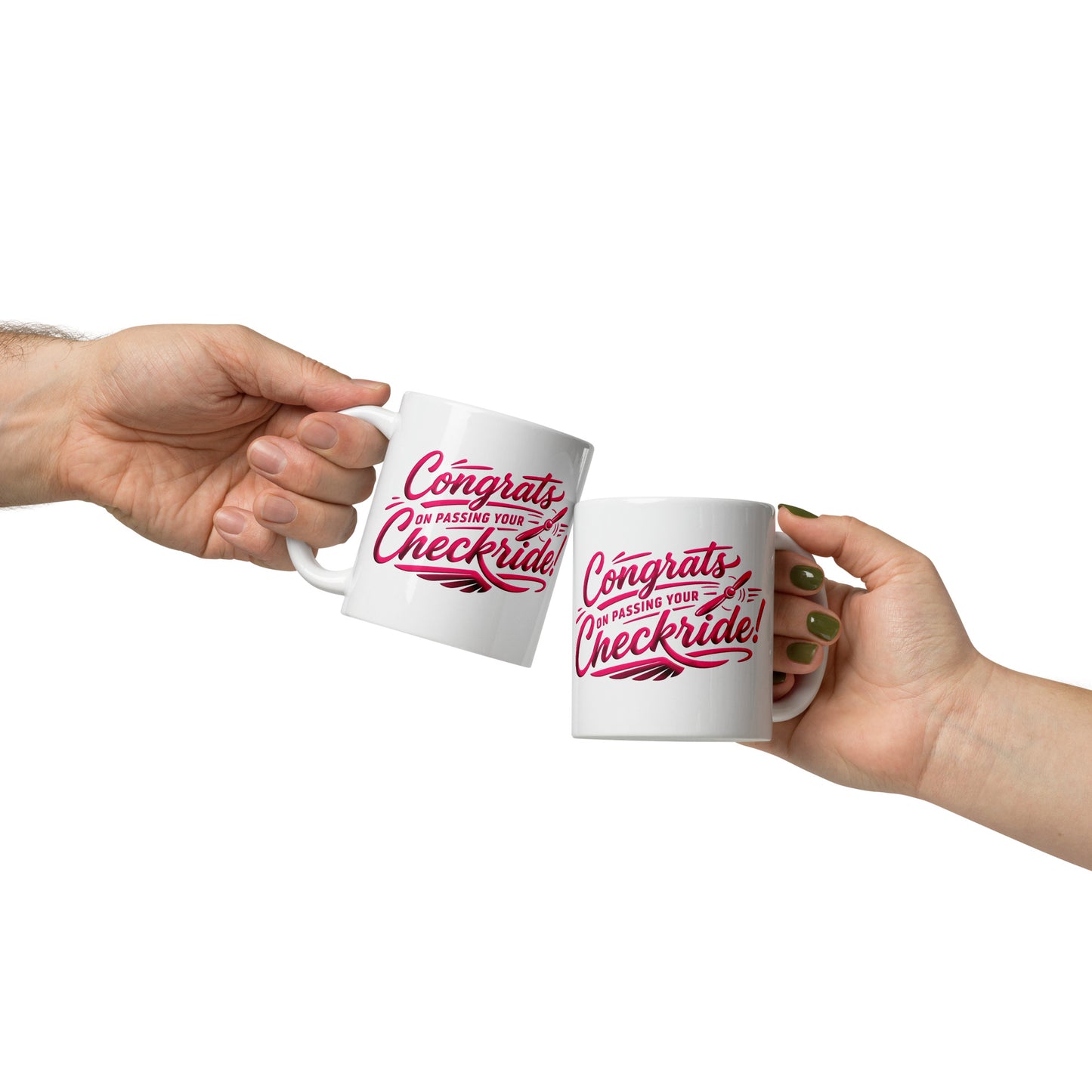 Congrats on passing your checkride! (v4. pink) 11 oz. mug