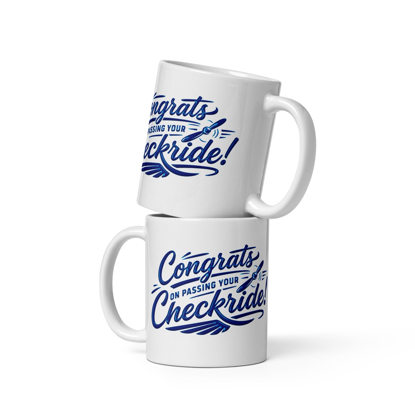 Congrats on passing your checkride! (v4. blue) 11 oz. mug