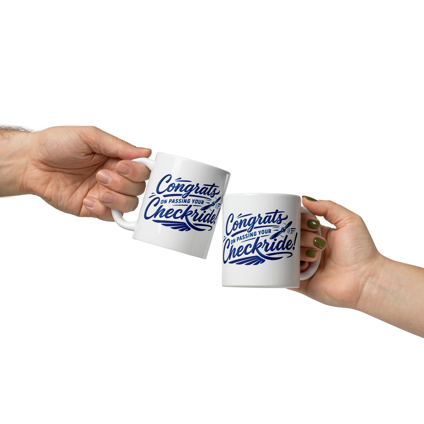 Congrats on passing your checkride! (v4. blue) 11 oz. mug