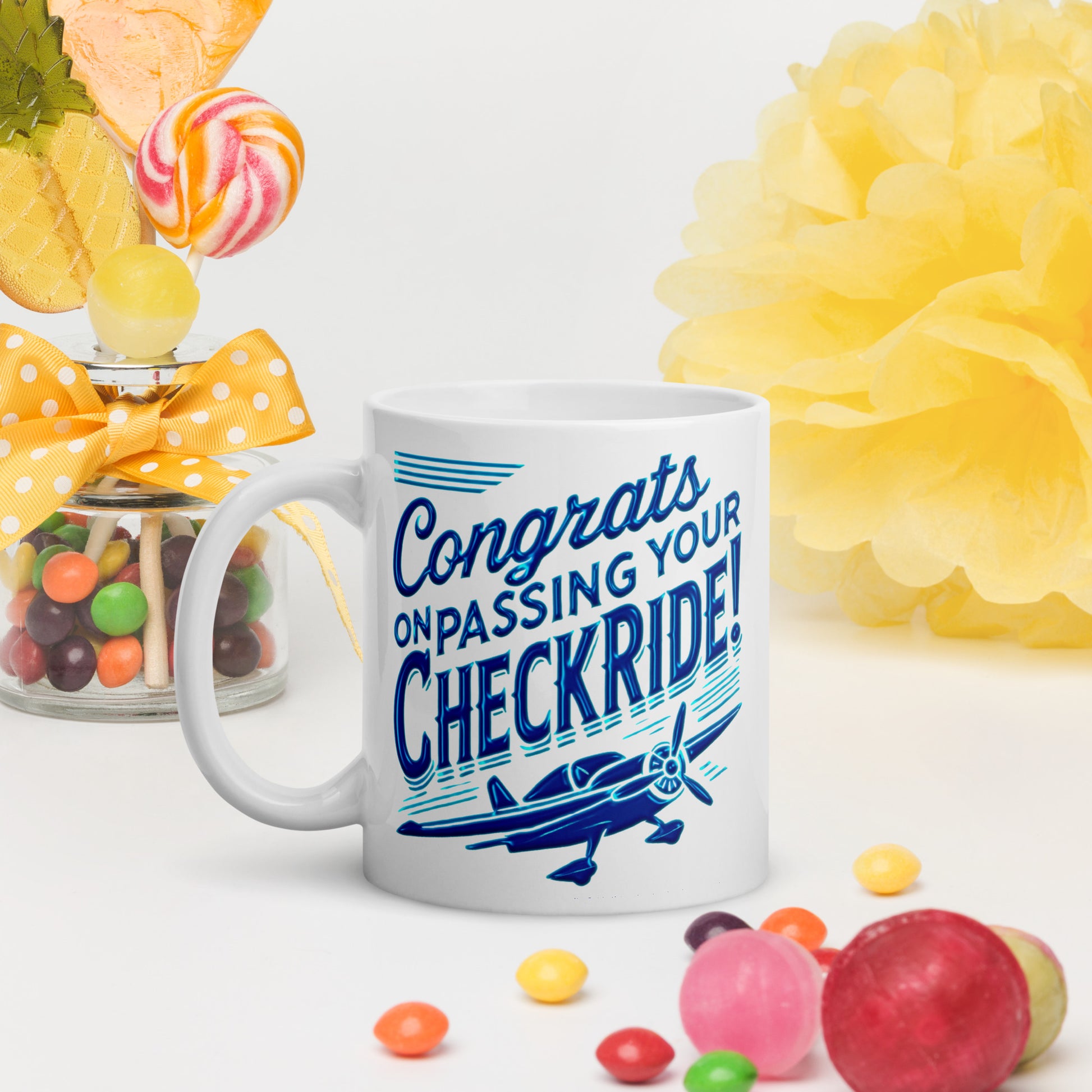 Congrats on passing your checkride! (v1. blue) mug