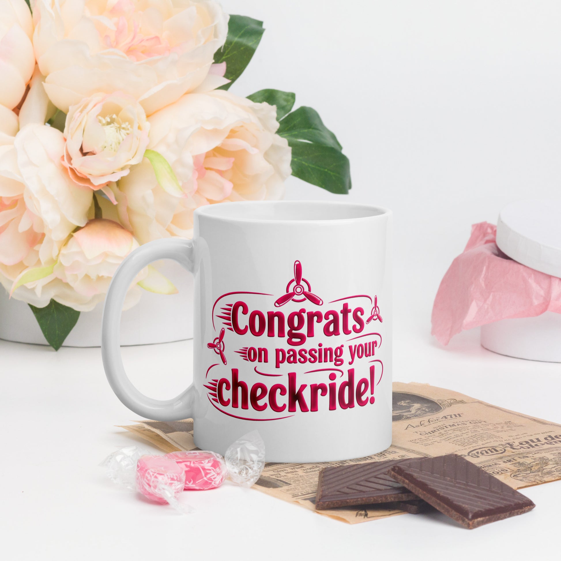 Congrats on passing your checkride! (v3. pink) mug