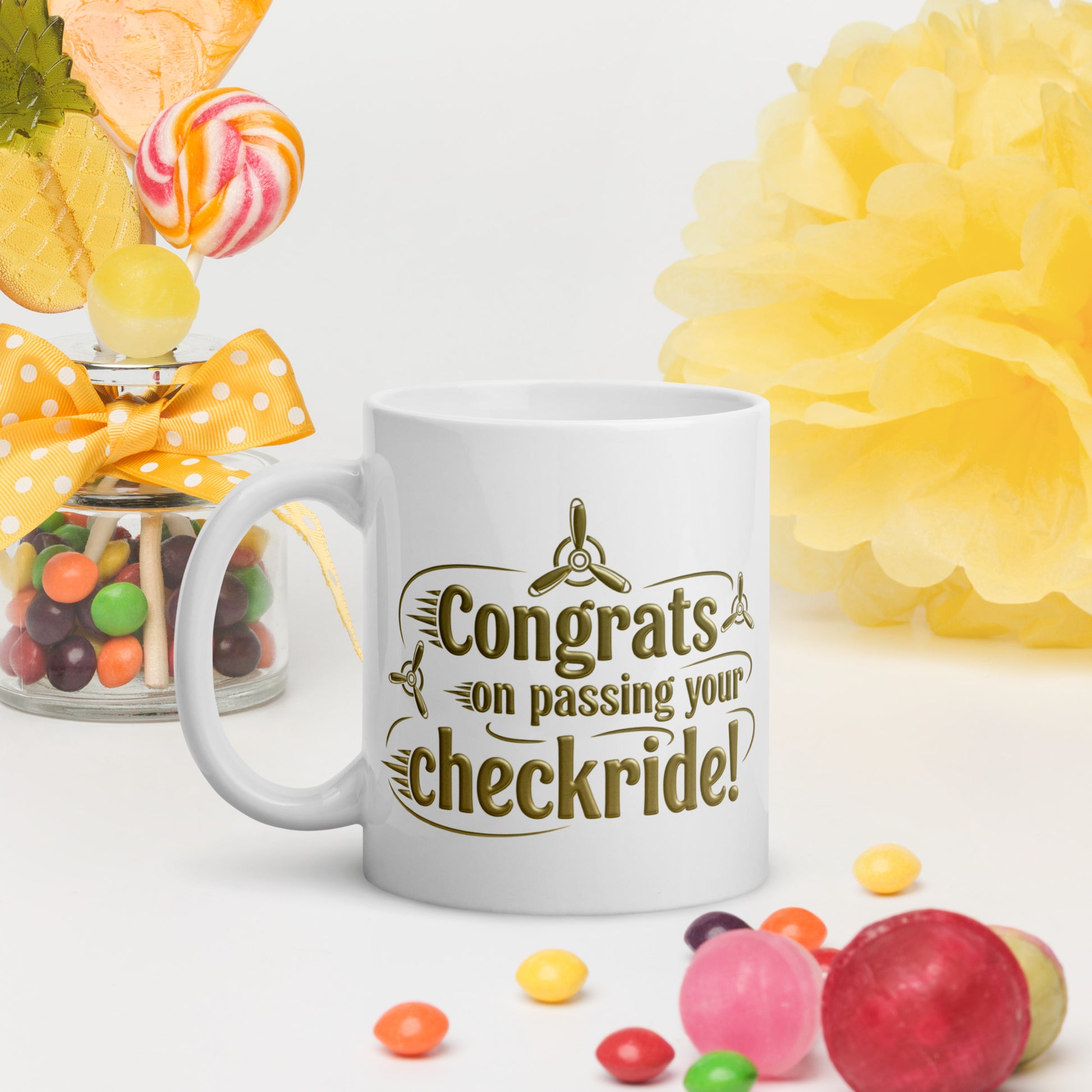 Congrats on passing your checkride! (v3. gold) mug