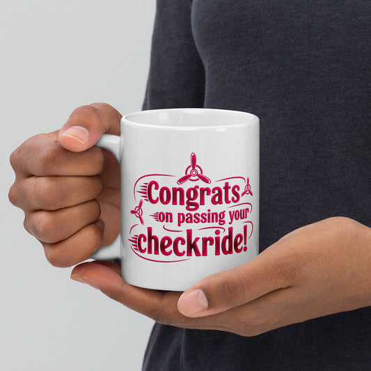 Congrats on passing your checkride! (v3. pink) mug