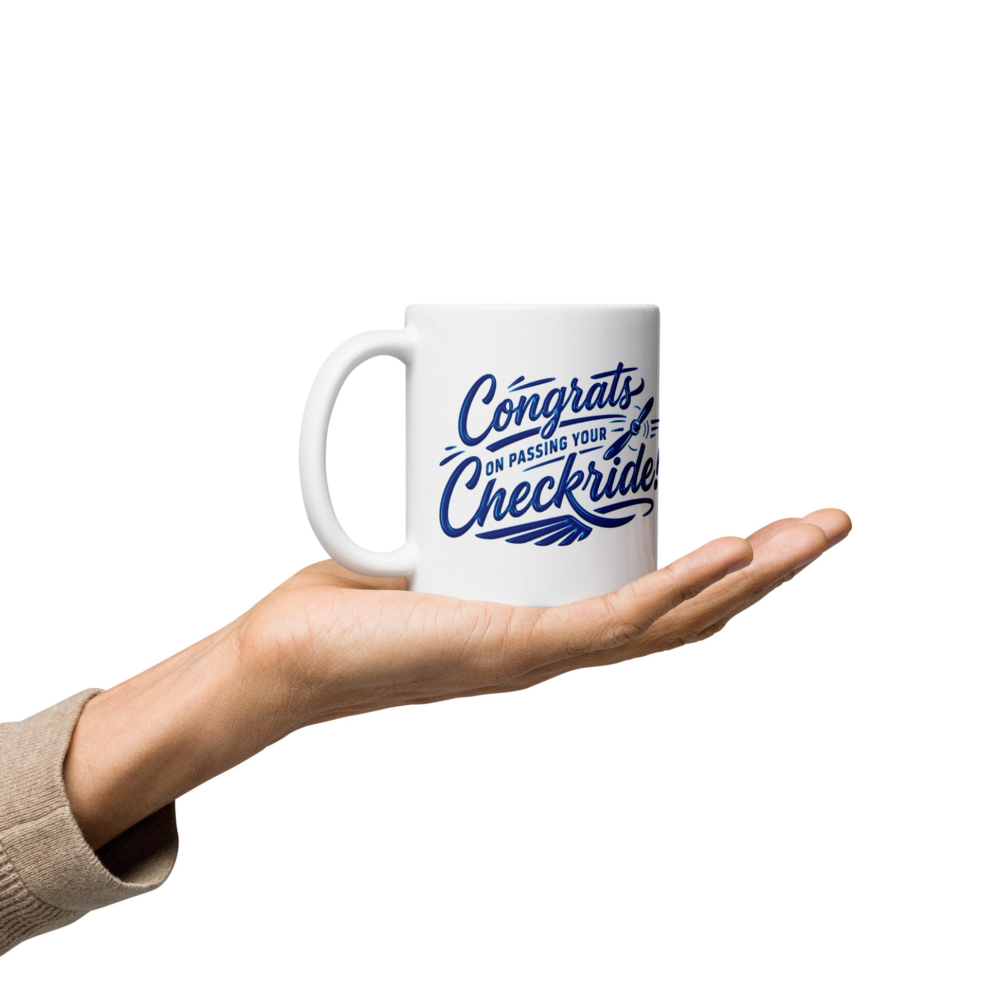 Congrats on passing your checkride! (v4. blue) 11 oz. mug