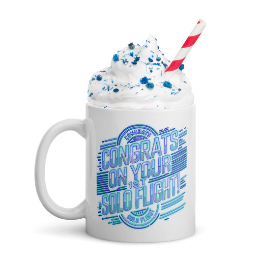 Congrats on your 1st Solo Flight! (v2. light blue) 11 oz. mug