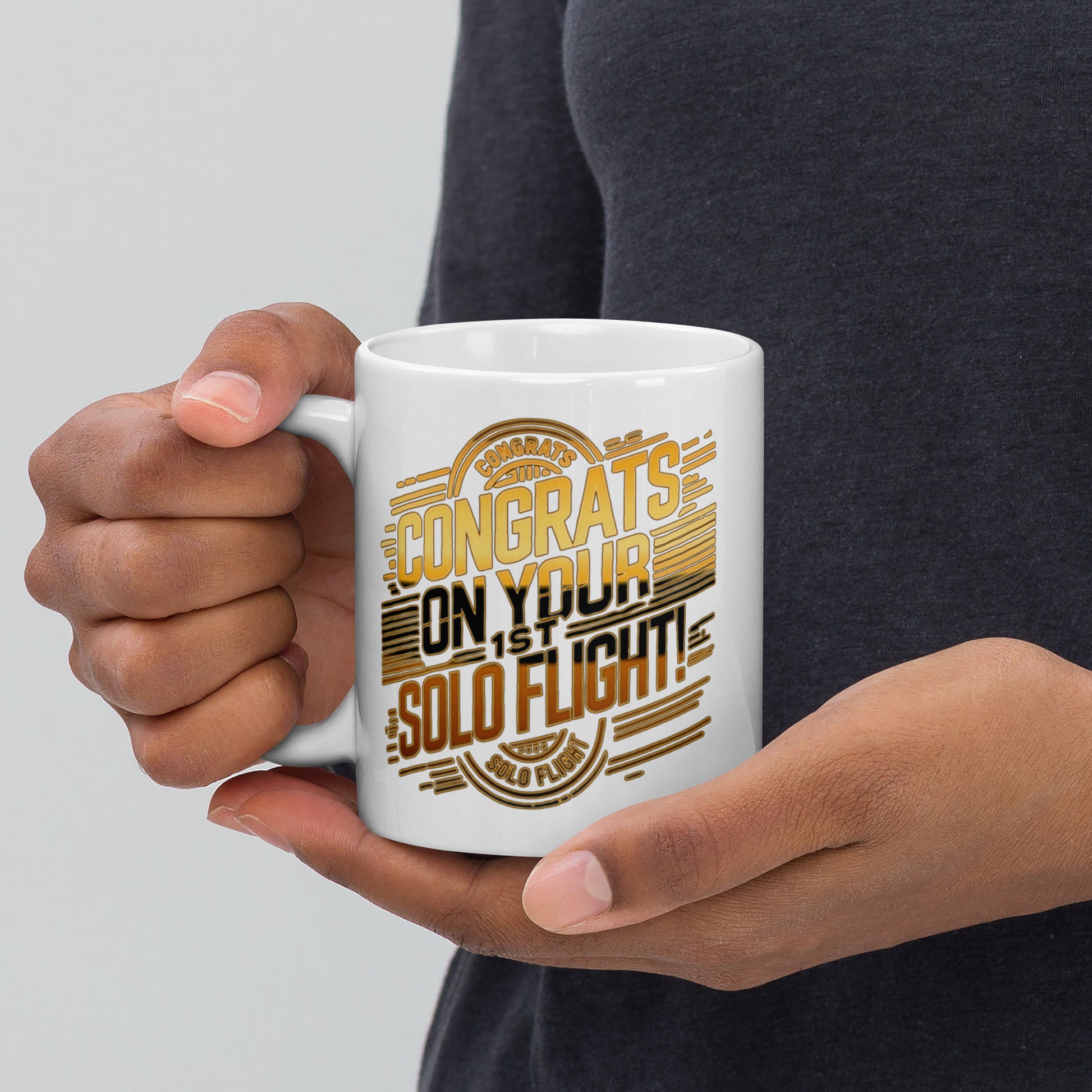 Congrats on your 1st Solo Flight! (v2. gold) 11 oz. mug