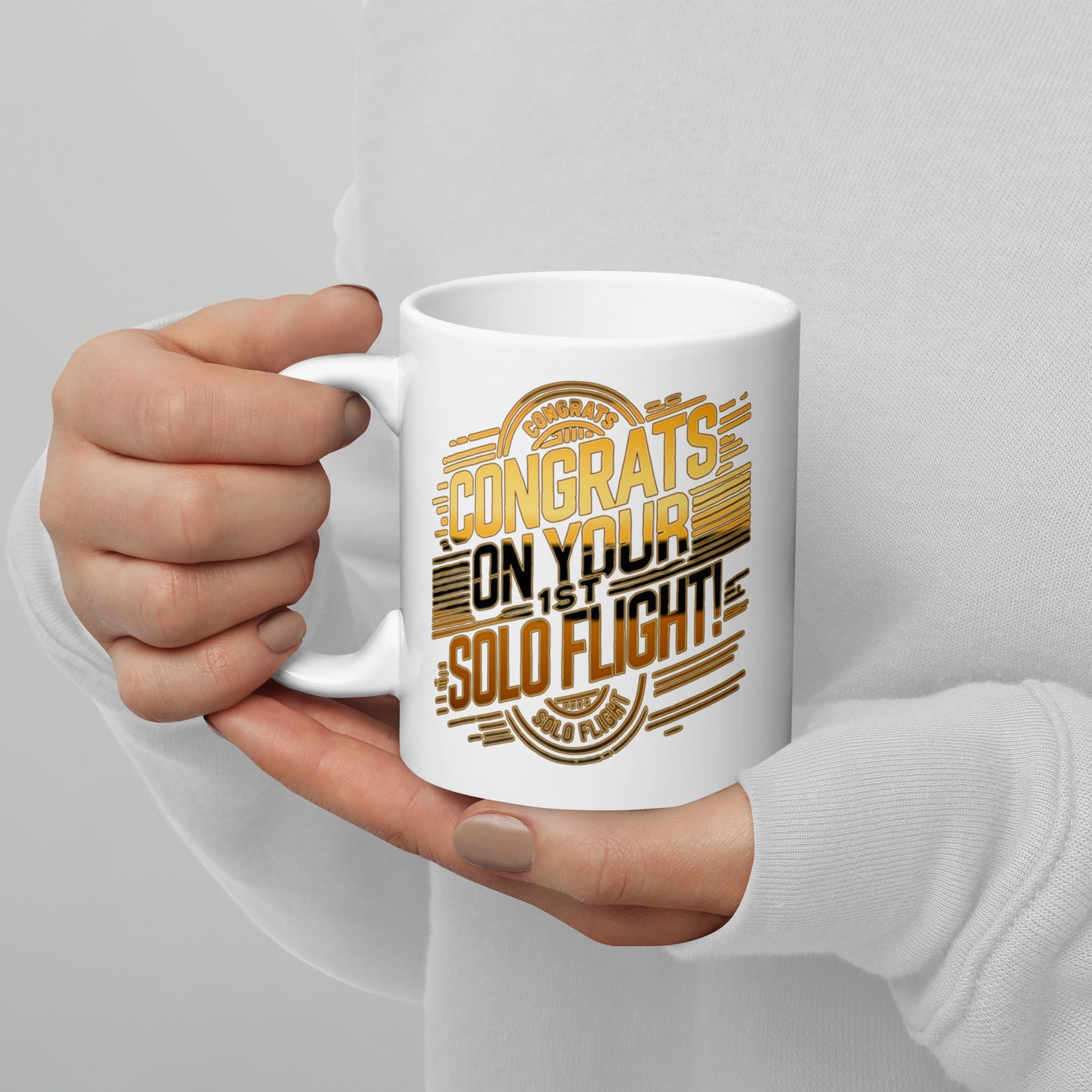 Congrats on your 1st Solo Flight! (v2. gold) 11 oz. mug