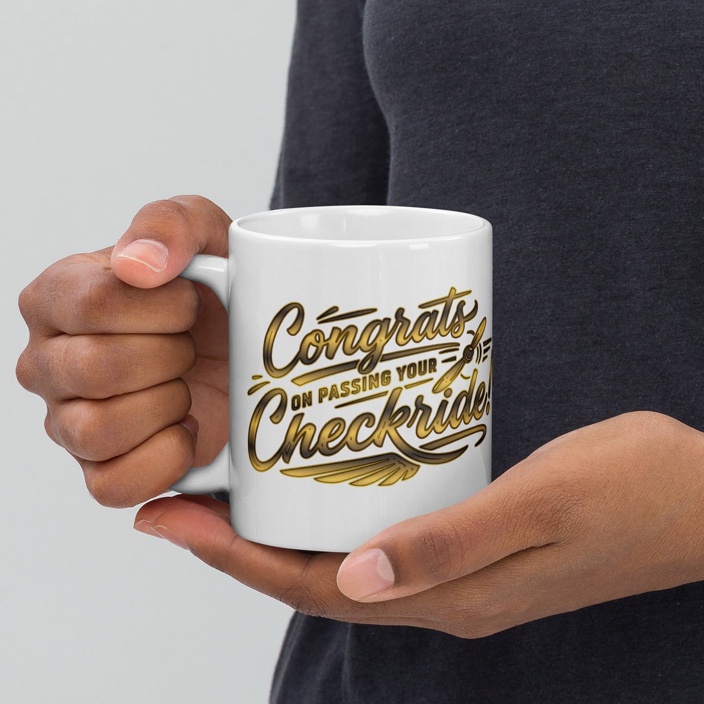 Congrats on passing your checkride! (v4. gold) 11 oz. mug