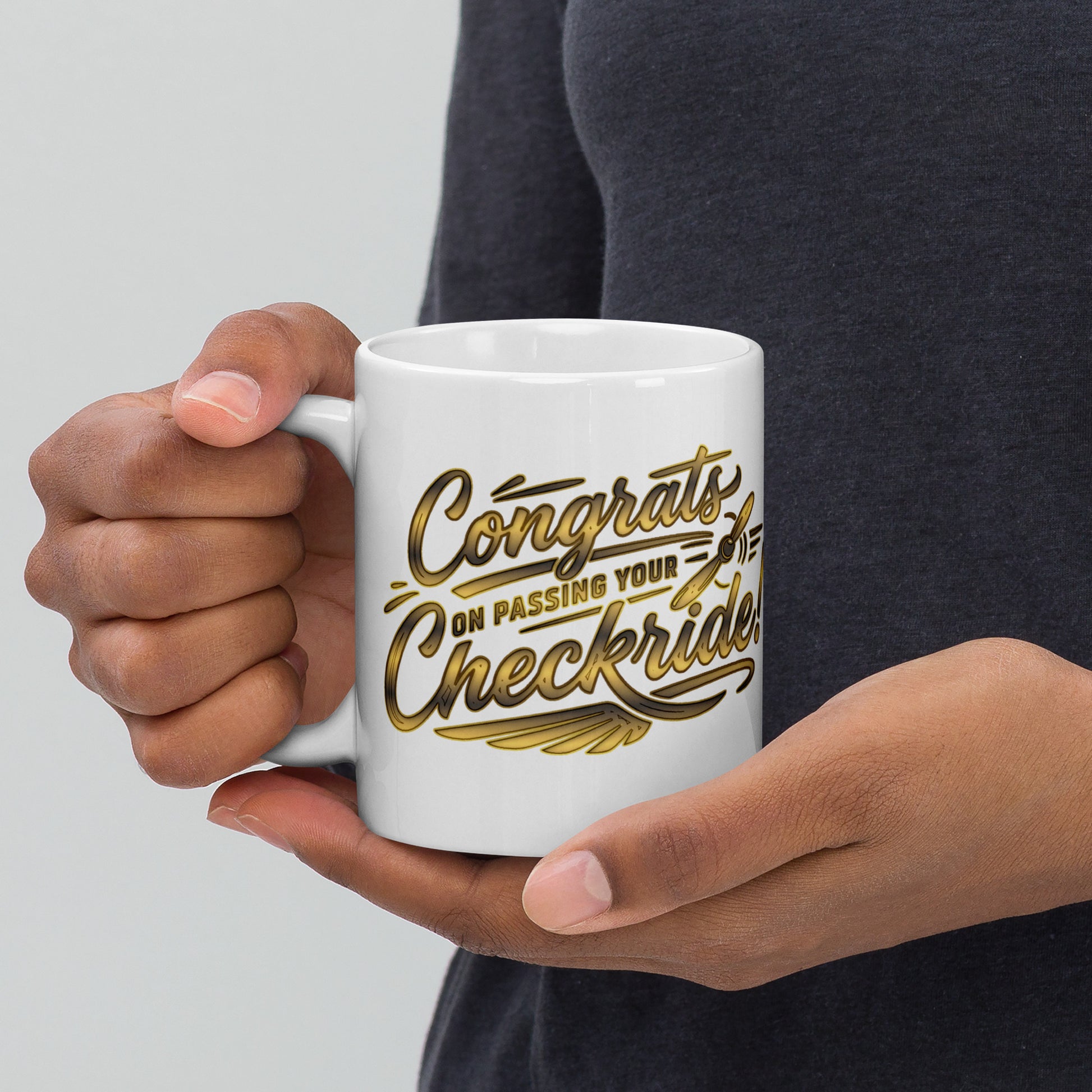 Congrats on passing your checkride! (v4. gold) 11 oz. mug