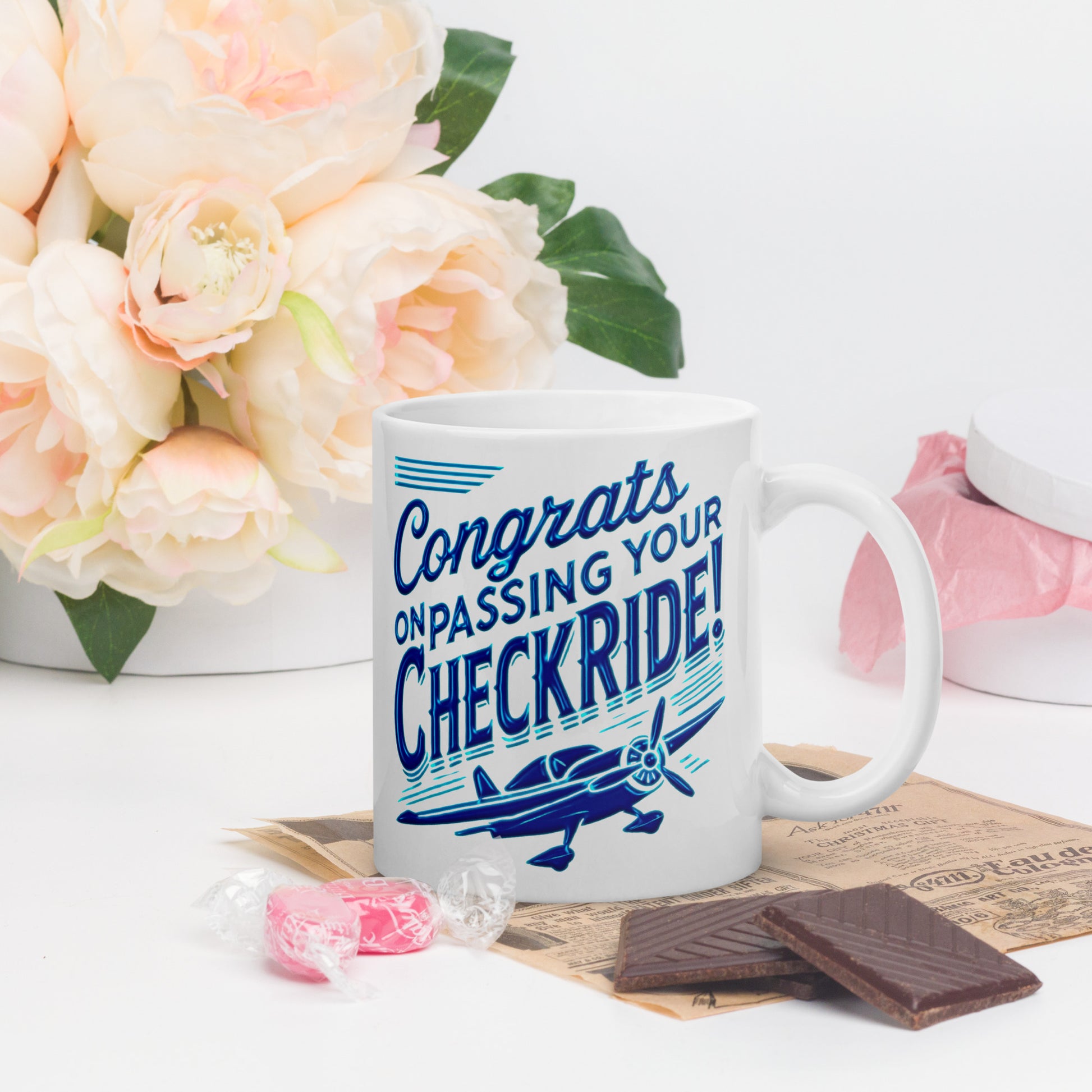 Congrats on passing your checkride! (v1. blue) mug