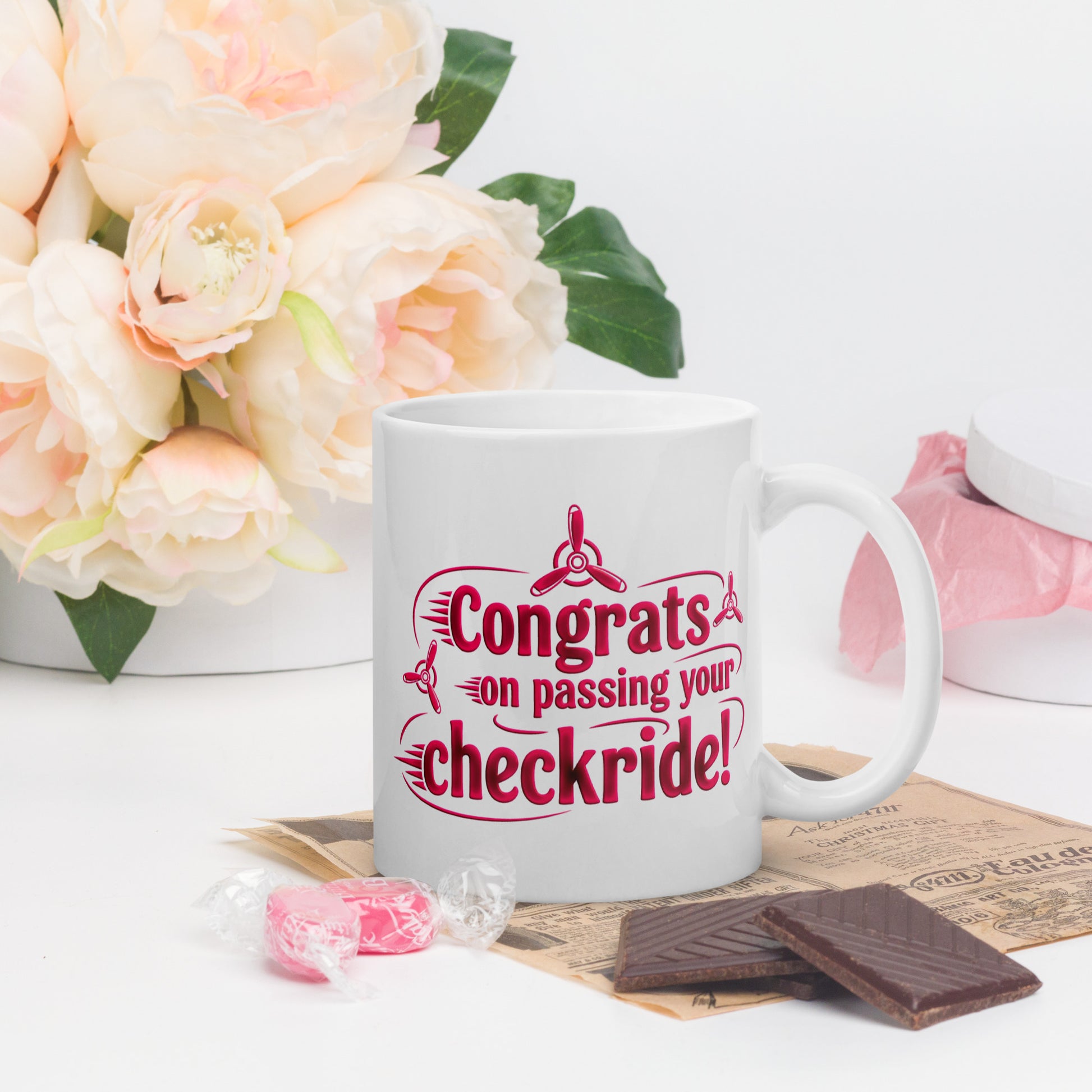 Congrats on passing your checkride! (v3. pink) mug