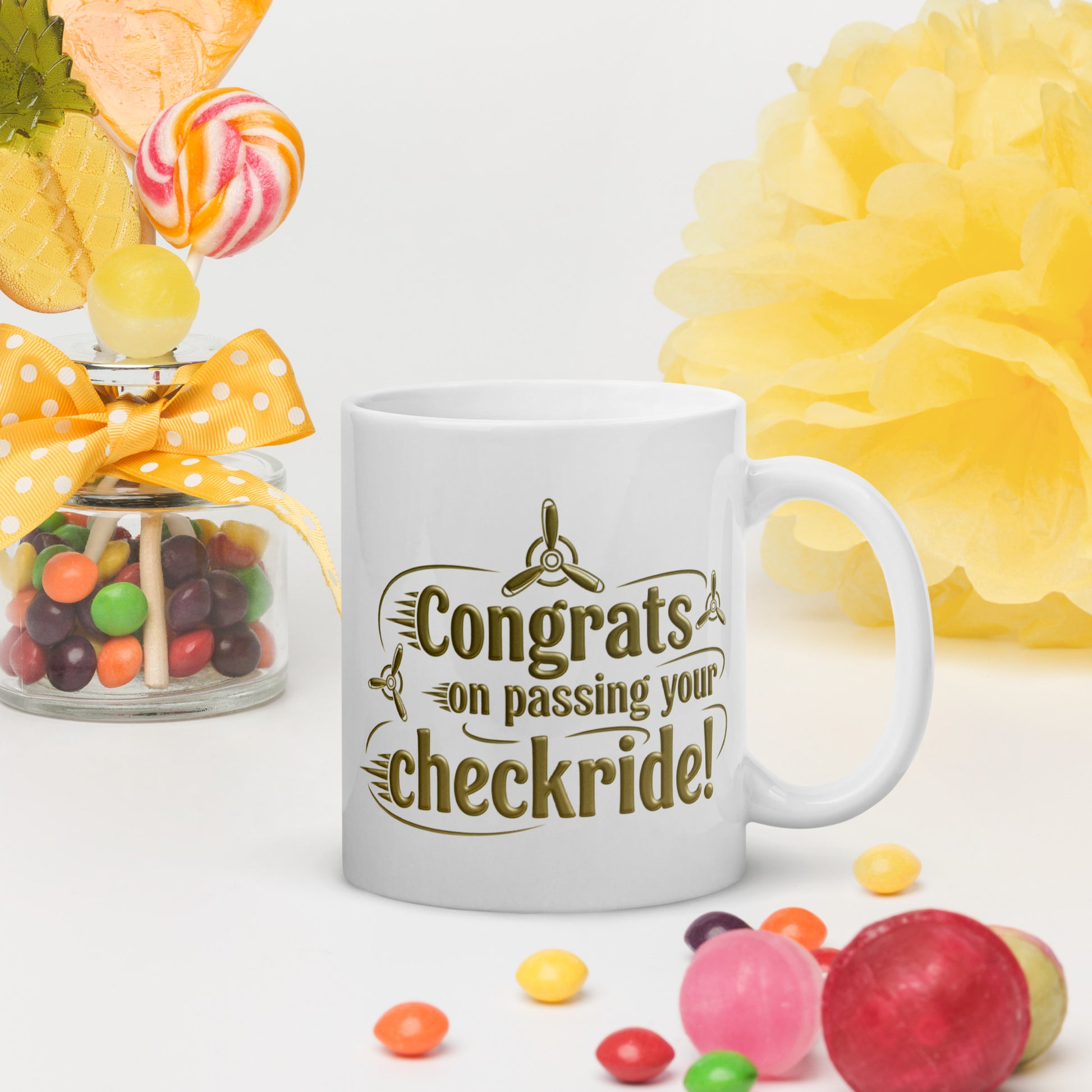 Congrats on passing your checkride! (v3. gold) mug