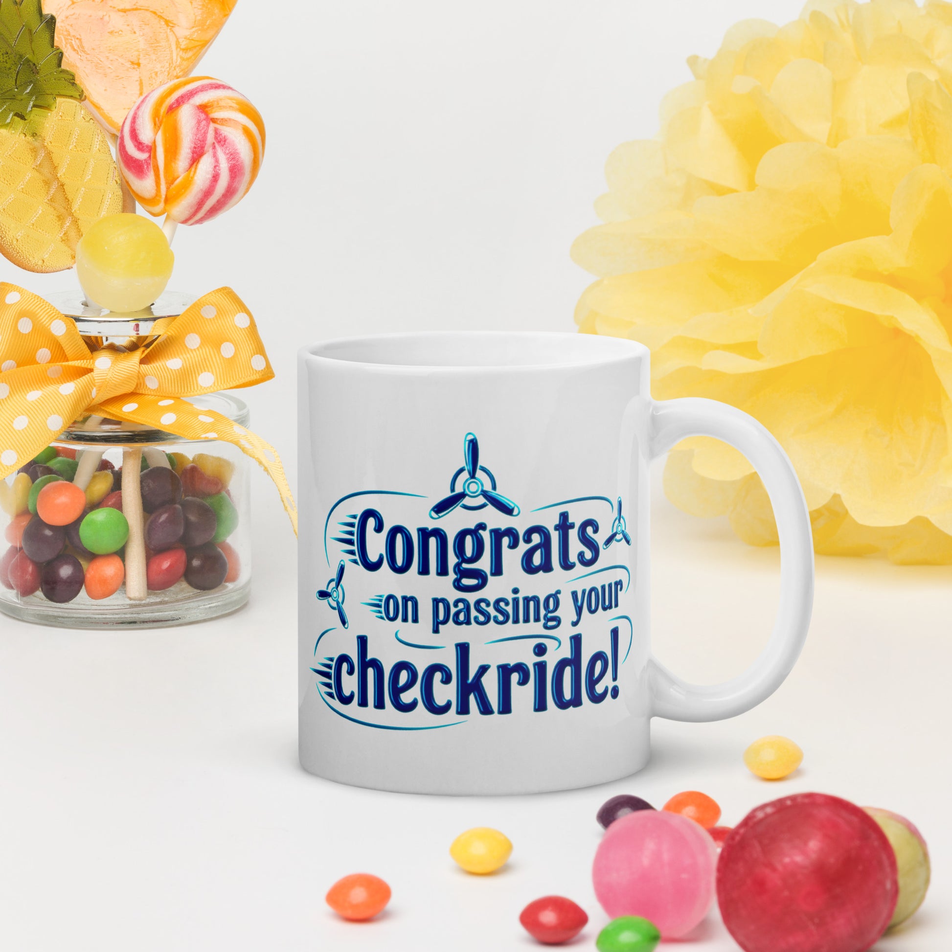 Congrats on passing your checkride! (v3. blue) mug