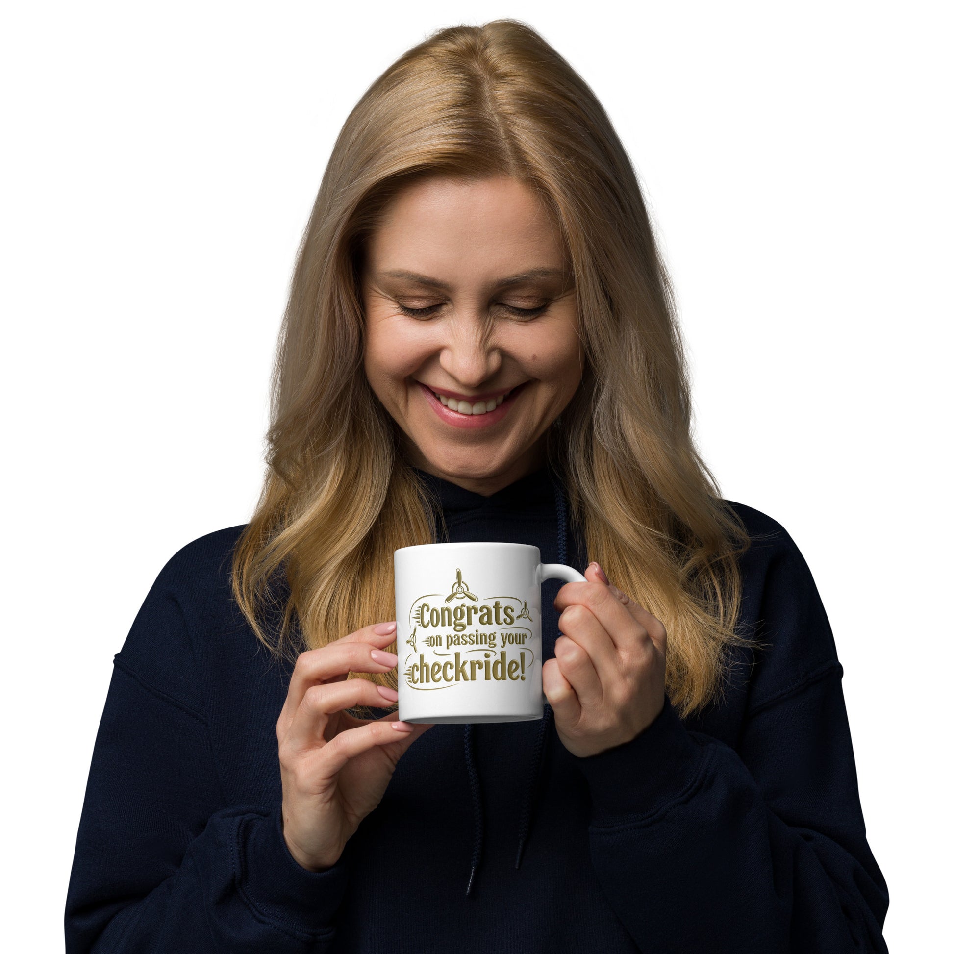 Congrats on passing your checkride! (v3. gold) mug