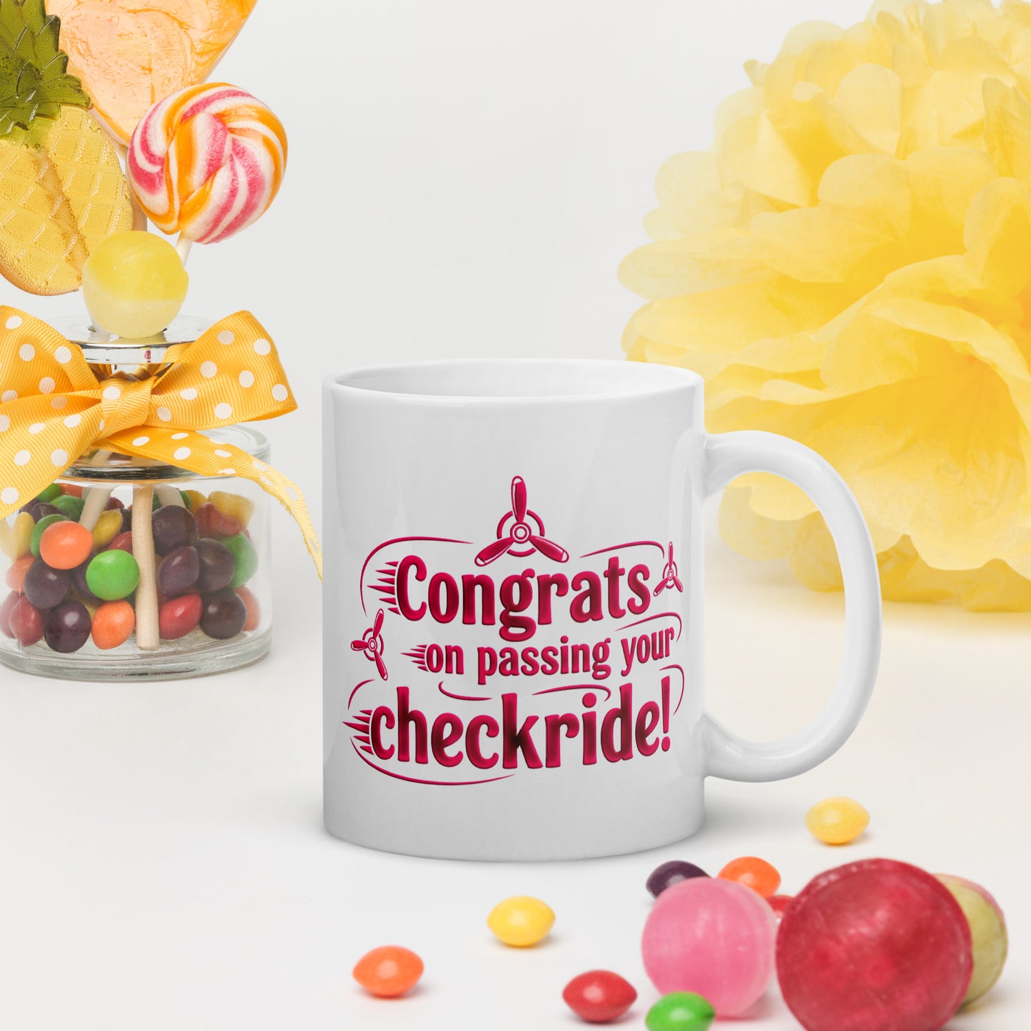 Congrats on passing your checkride! (v3. pink) mug
