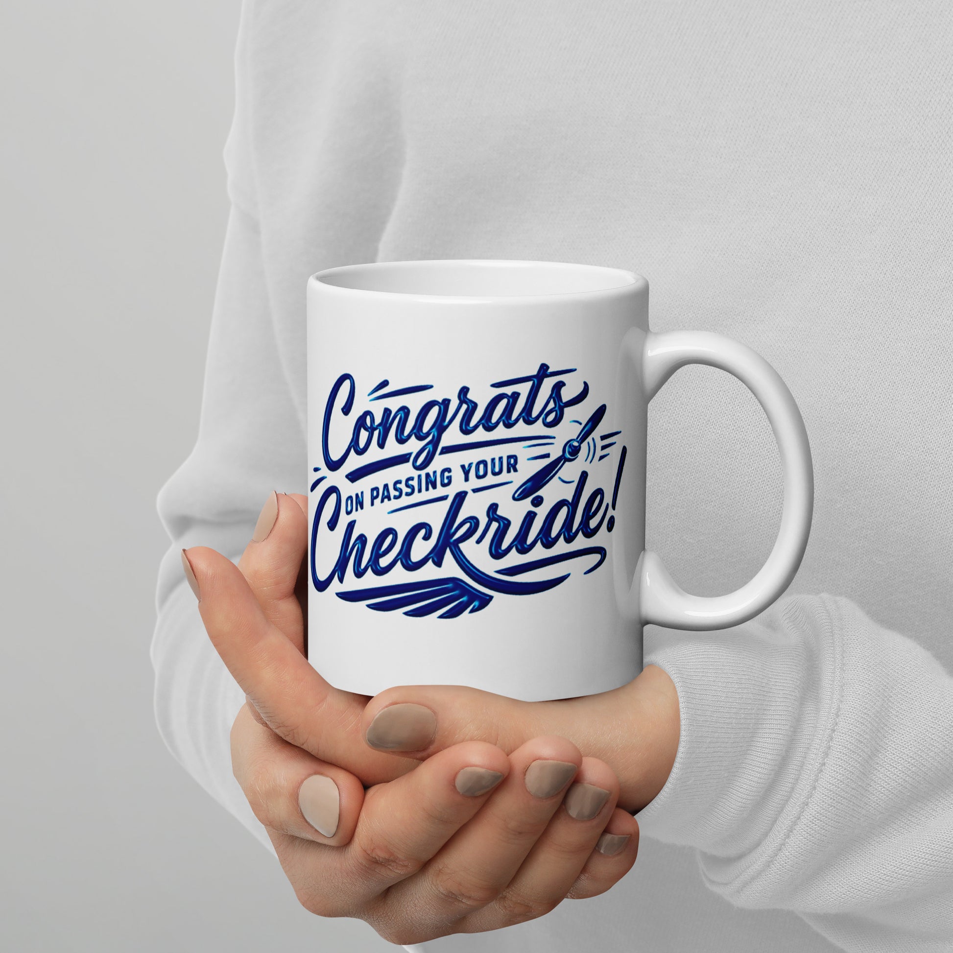 Congrats on passing your checkride! (v4. blue) 11 oz. mug