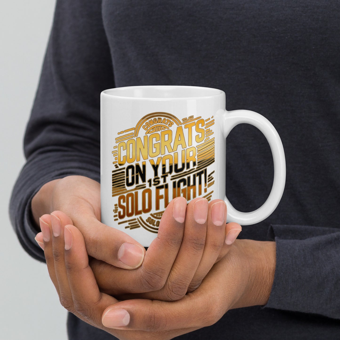 Congrats on your 1st Solo Flight! (v2. gold) 11 oz. mug