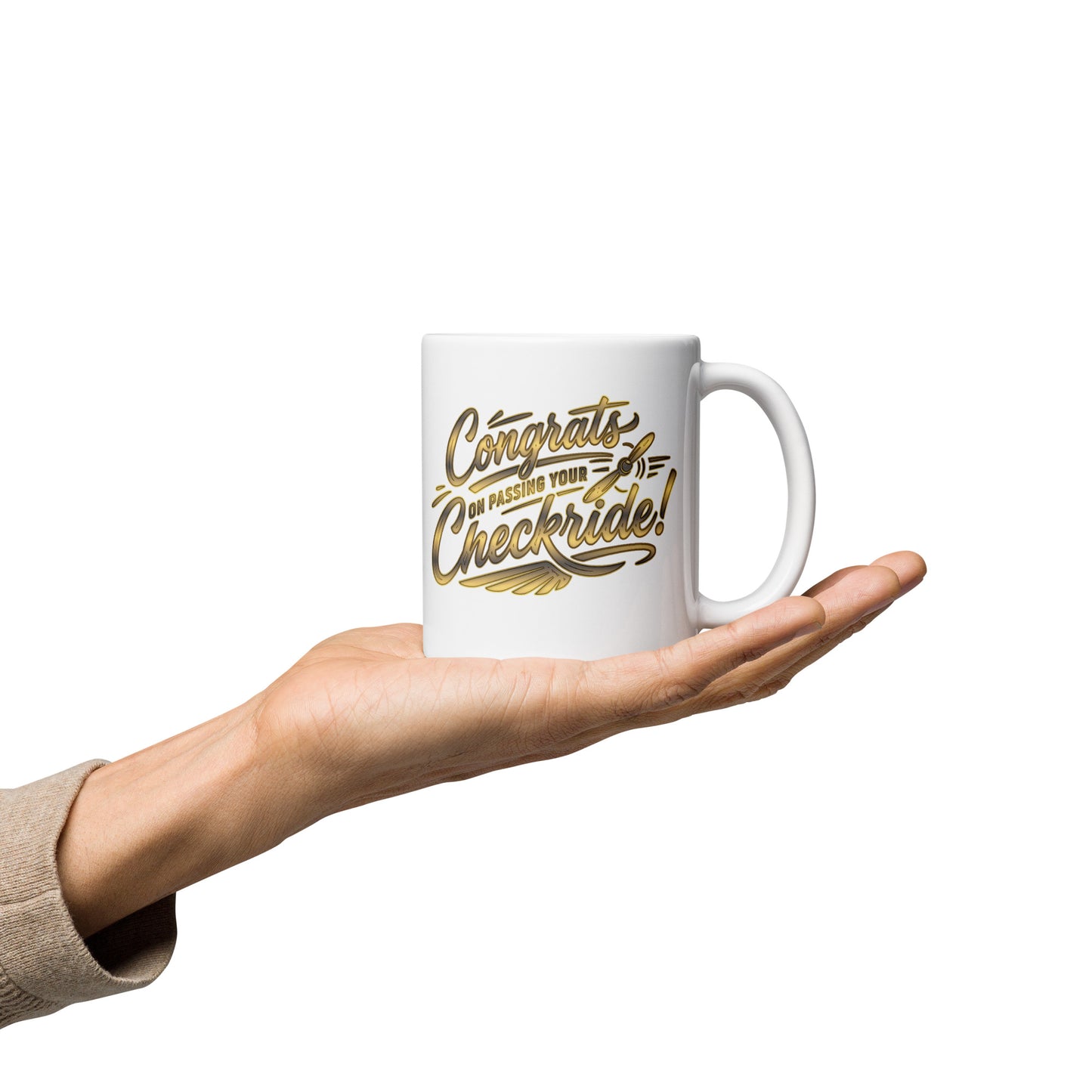 Congrats on passing your checkride! (v4. gold) 11 oz. mug
