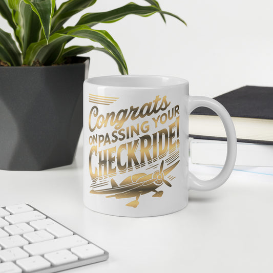Congrats on passing your checkride! (v1. gold) mug