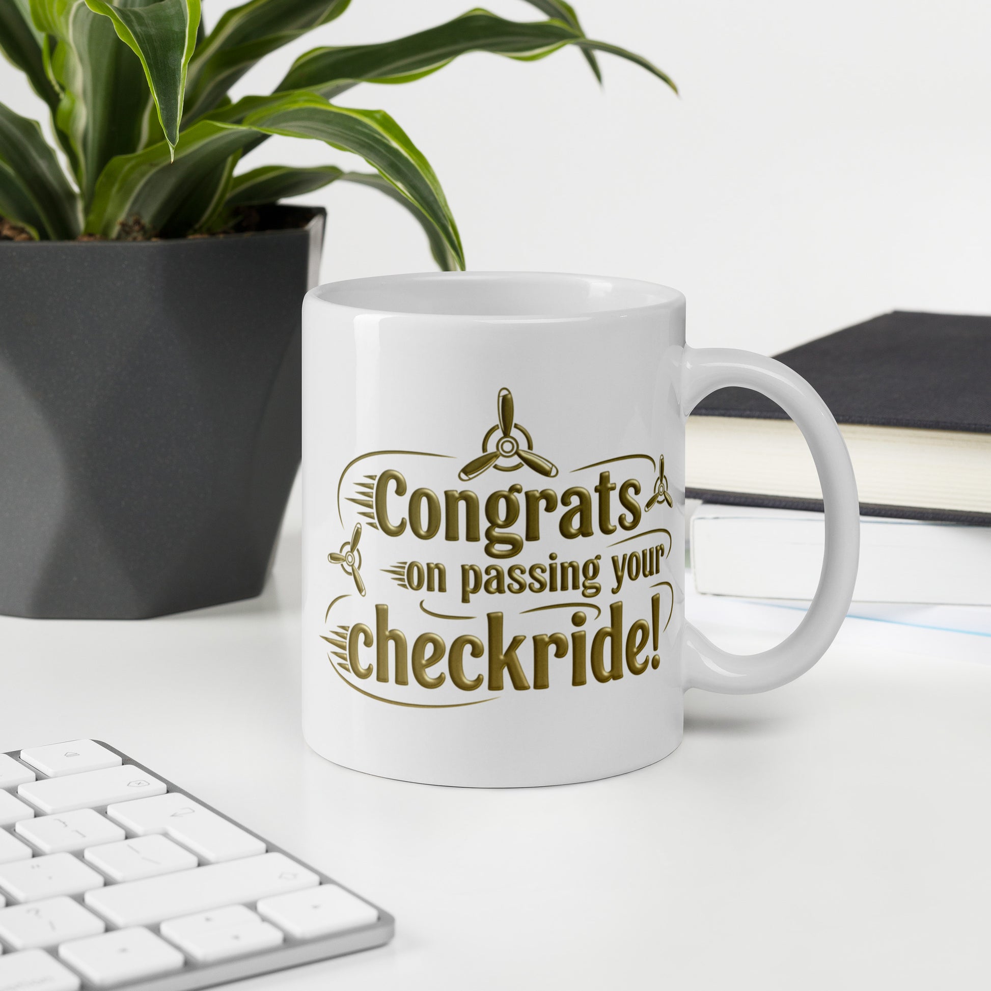 Congrats on passing your checkride! (v3. gold) mug