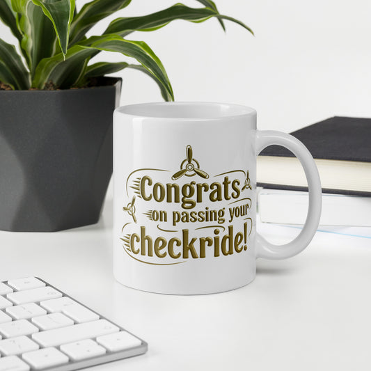 Congrats on passing your checkride! (v3. gold) mug