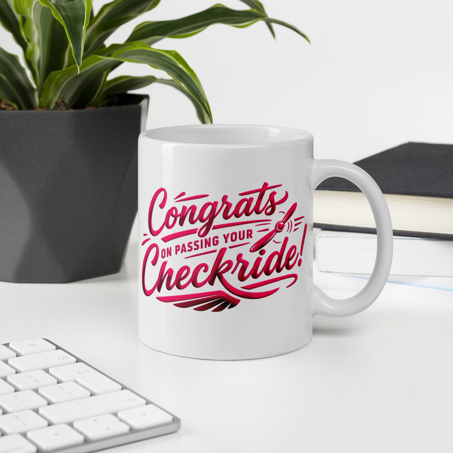 Congrats on passing your checkride! (v4. pink) 11 oz. mug