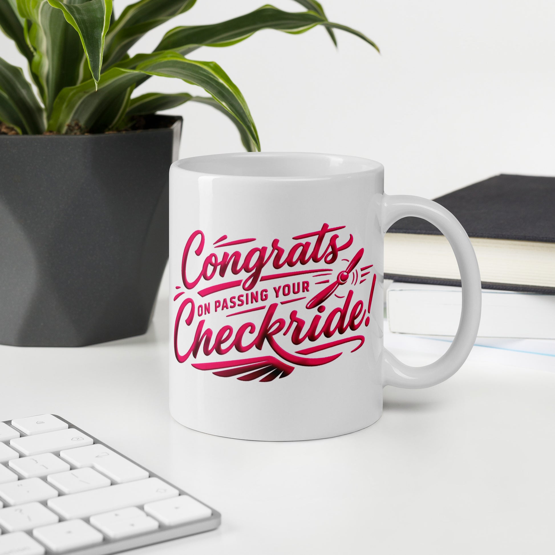 Congrats on passing your checkride! (v4. pink) 11 oz. mug