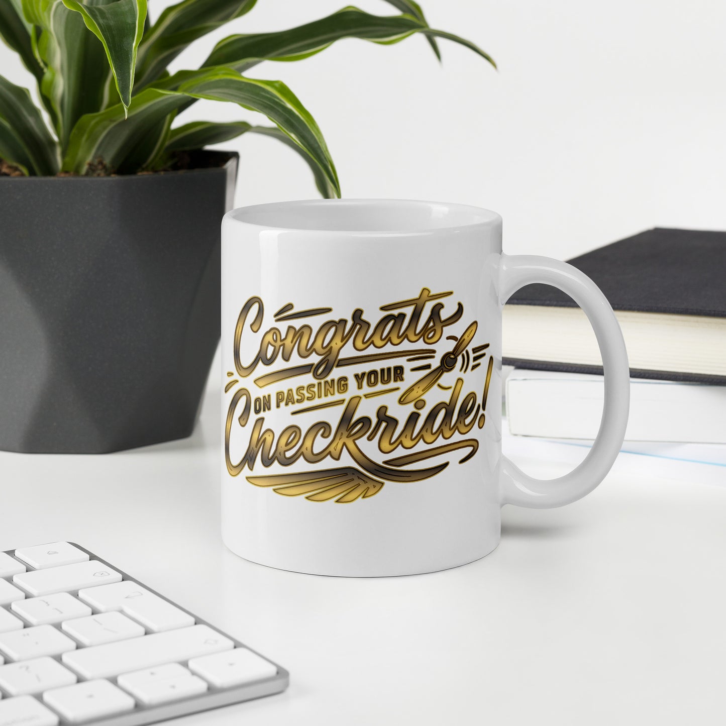 Congrats on passing your checkride! (v4. gold) 11 oz. mug