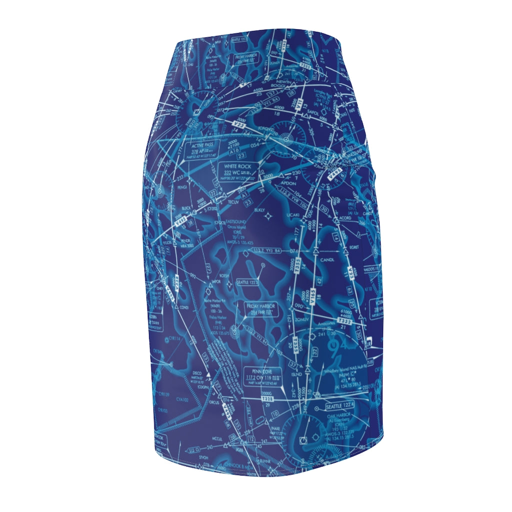 Enroute Low Altitude Chart - women's pencil skirt (blue)