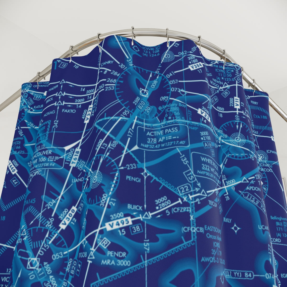 Aeronautical Chart shower curtain (blue)