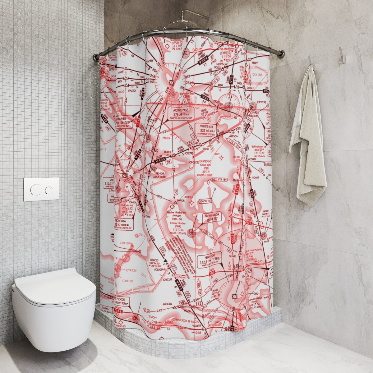 Aeronautical Chart shower curtain (red&white)