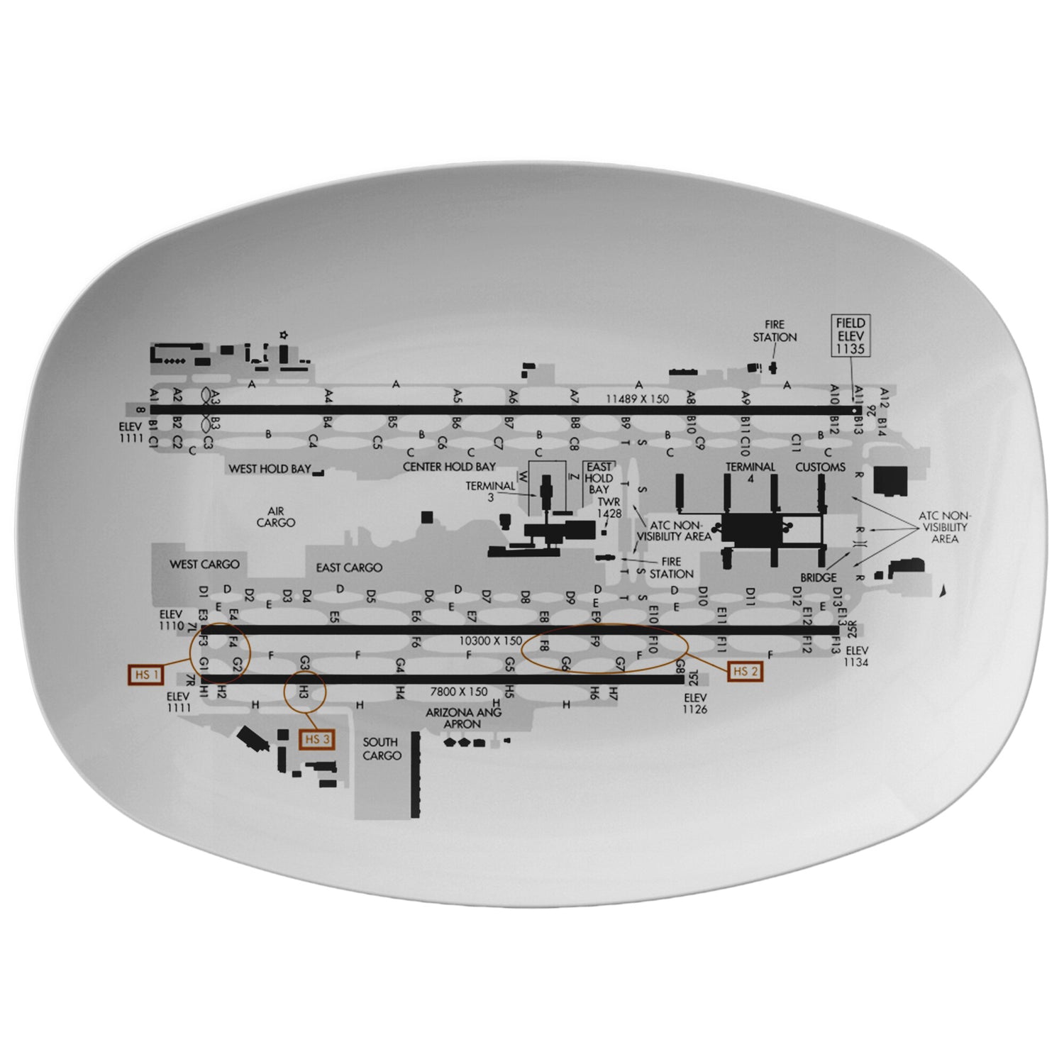 Phoenix Sky Harbor Airport taxi diagram - serving platter