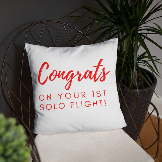 Congrats on your 1st Solo Flight! basic pillow (white/red)