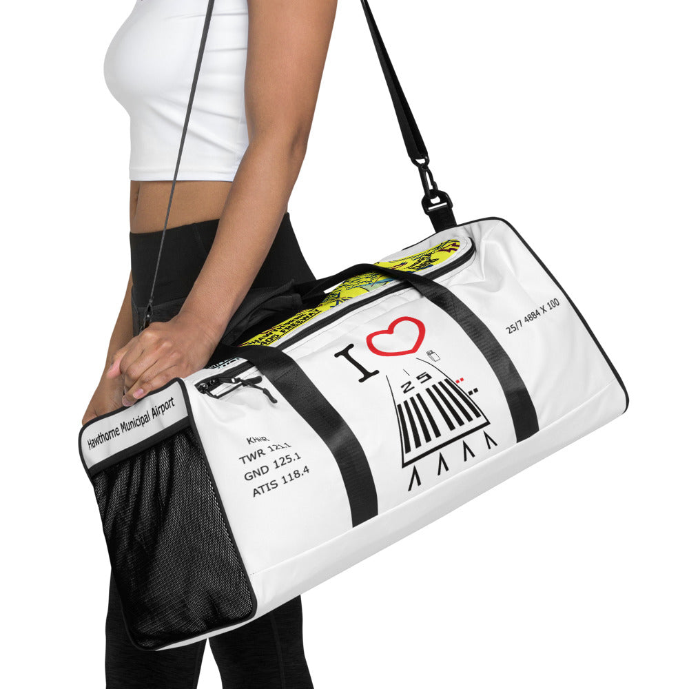 Hawthorne Airport Runway 25 / Runway 7 white duffle bag