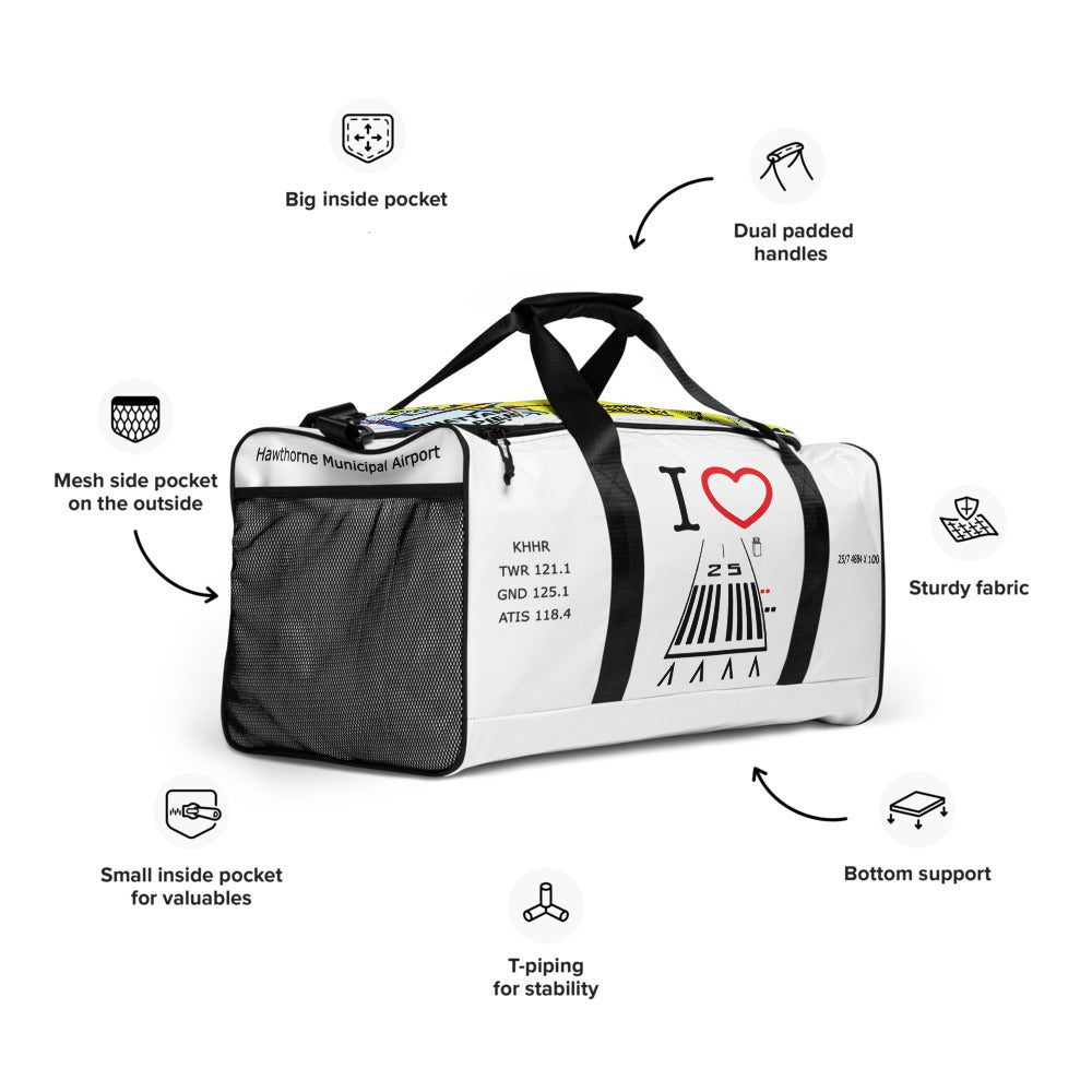 Hawthorne Airport Runway 25 / Runway 7 white duffle bag