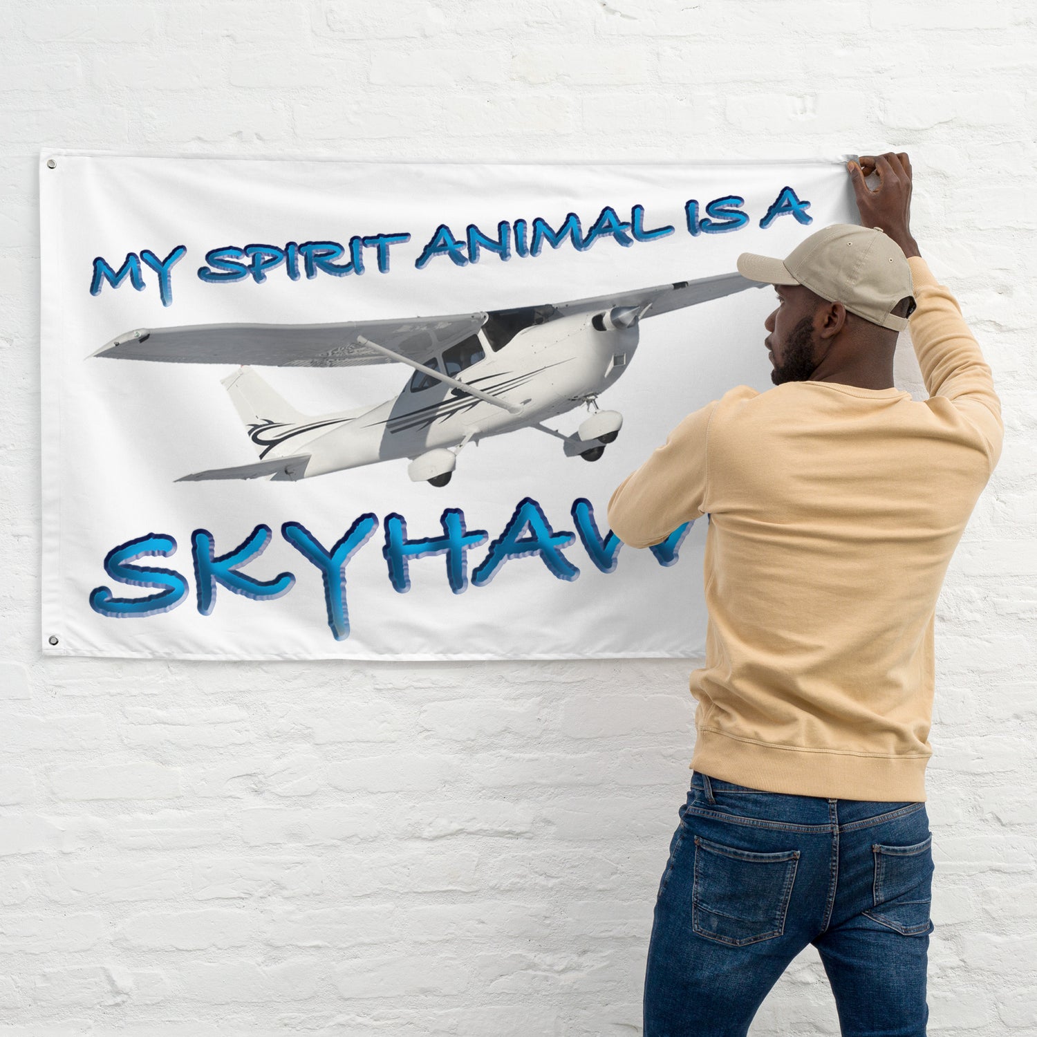 My Spirit Animal is a Skyhawk - flag (blue)