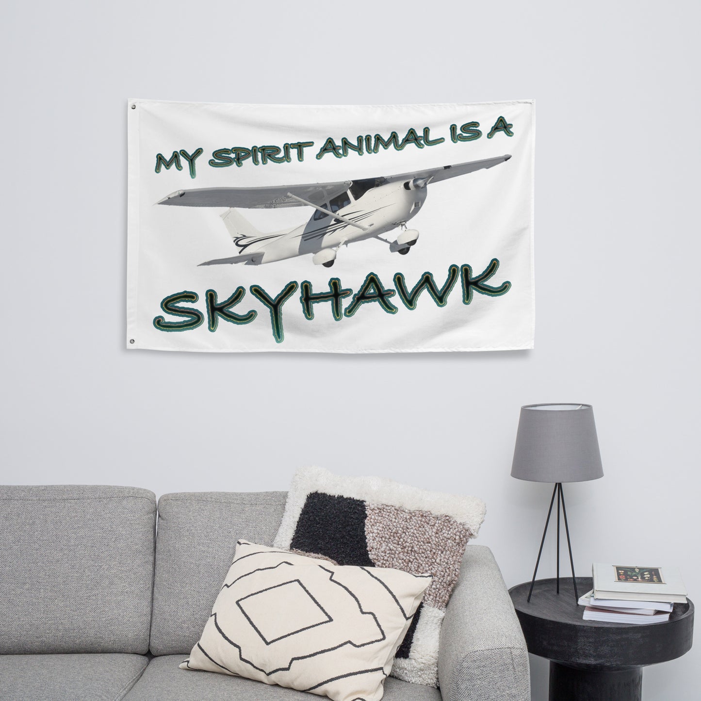 My Spirit Animal is a Skyhawk - flag (d. green)