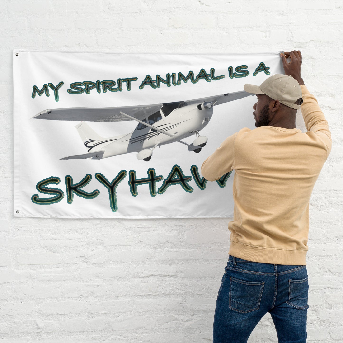 My Spirit Animal is a Skyhawk - flag (d. green)